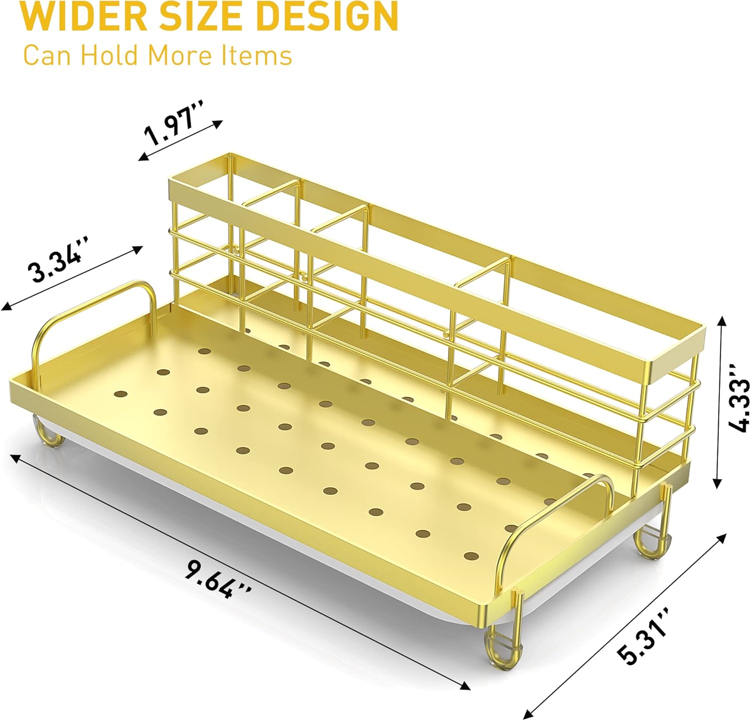 Cisily Organizador dorado para fregadero de cocina, soporte de esponja para fregadero de cocina, acero inoxidable 304, dispensador de jabonera