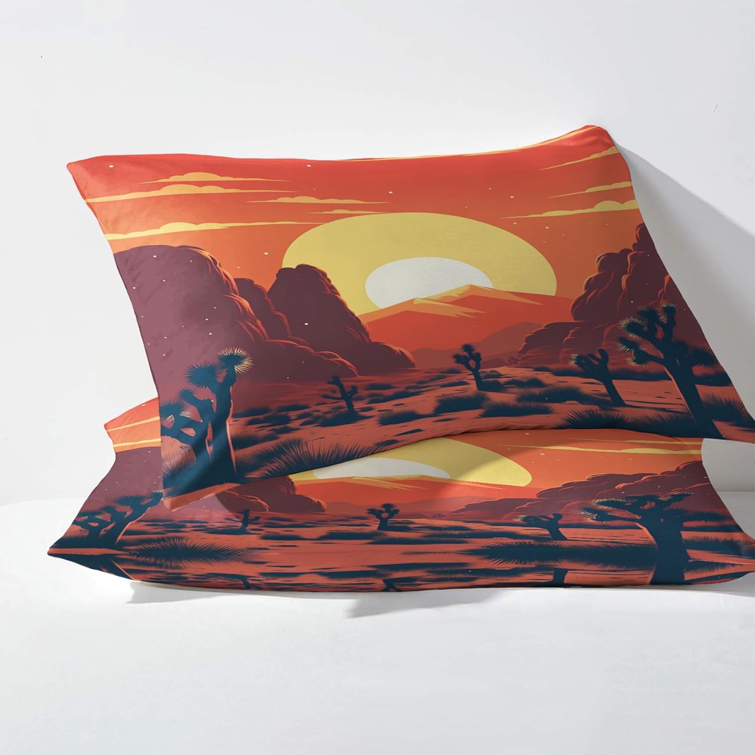 Juego de sábanas de 4 piezas con diseño de árbol de Joshua, sábanas y fundas de almohada estampadas de microfibra suave con bolsillo profundo,