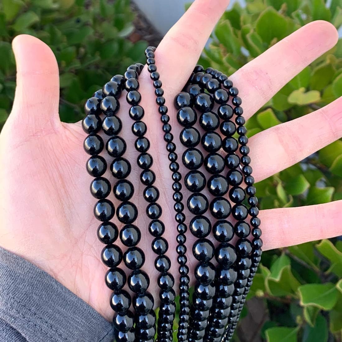 Adabele GE13-6 – 1 hebra de piedras preciosas curativas de turmalina negra natural de grado A de 0.236 pulgadas (58-62 unidades) para fabricación de