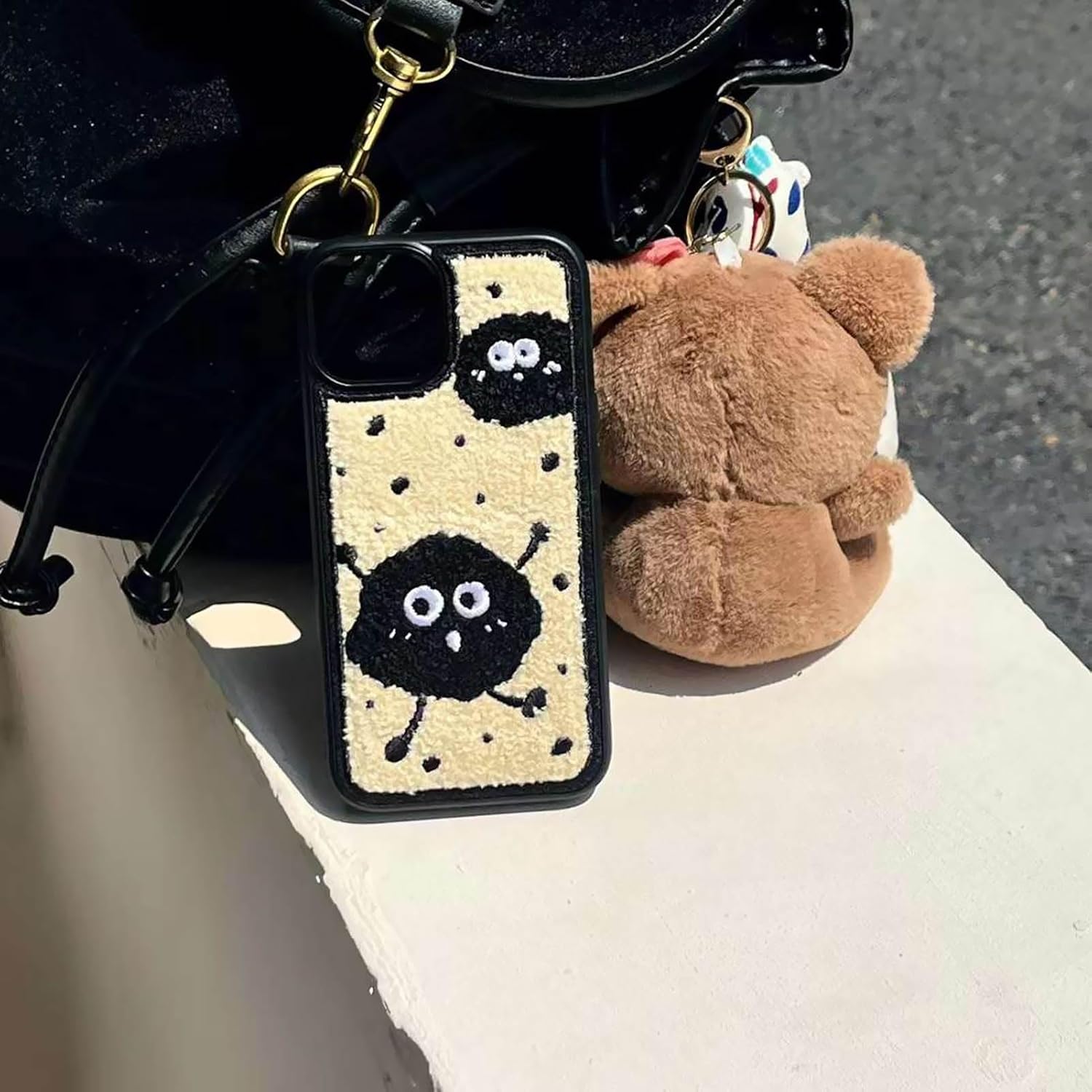 Cartoon Phone Case for iPhone 14 Pro Cute Design,Embroidery Briquettes Case for iPhone 14 Pro Funny Fluffy Back,Kawaii Girly Wired Case for iPhone