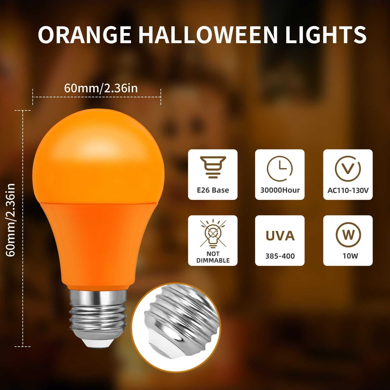Bombillas de luz naranja, A19 LED de Navidad, bombillas naranjas para exteriores, equivalente a 60 W, bombilla naranja E26 de 9 W, bombilla naranja