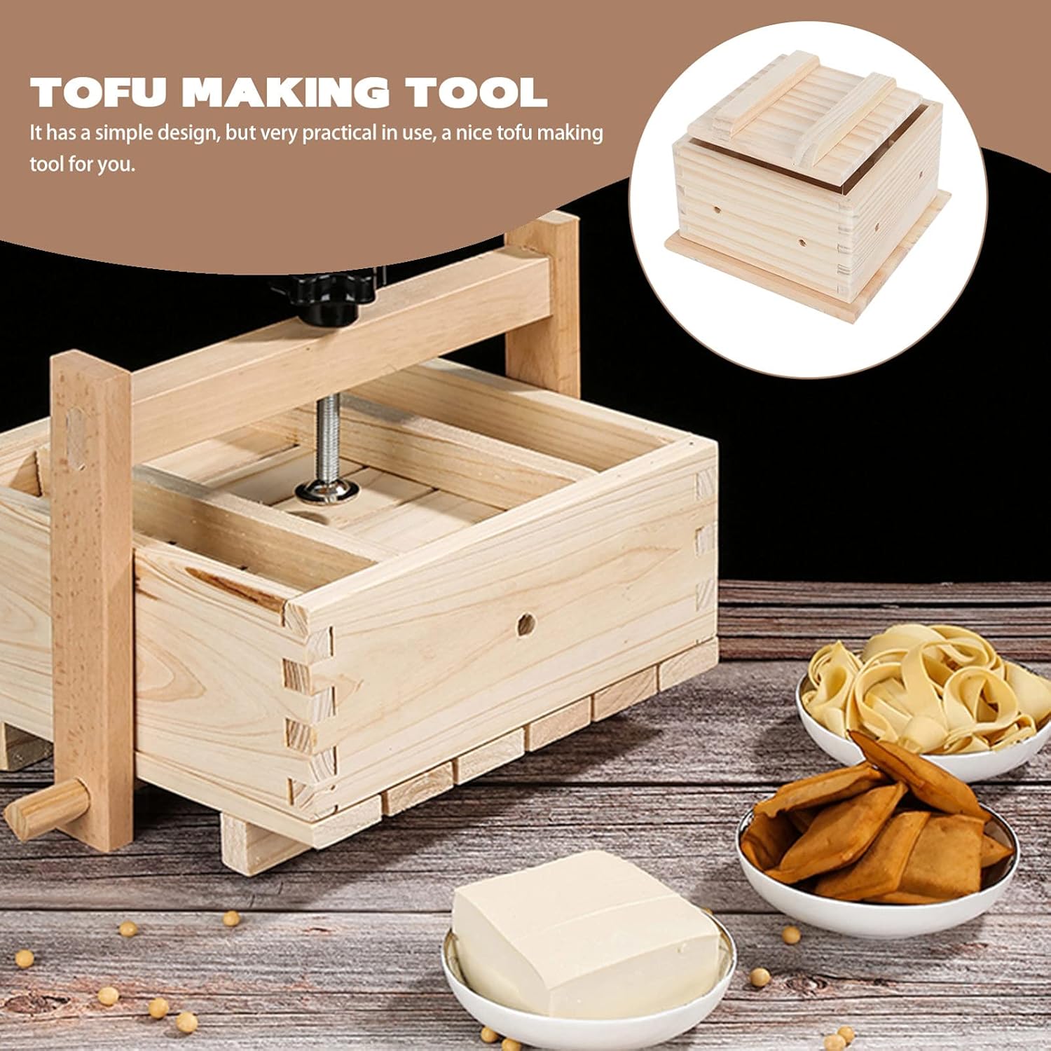 Generic Caja de molde de prensa de tofu, fabricante de tofu de madera casera, máquina de queso de tofu, molde de tofu de agua, kit de fabricación de