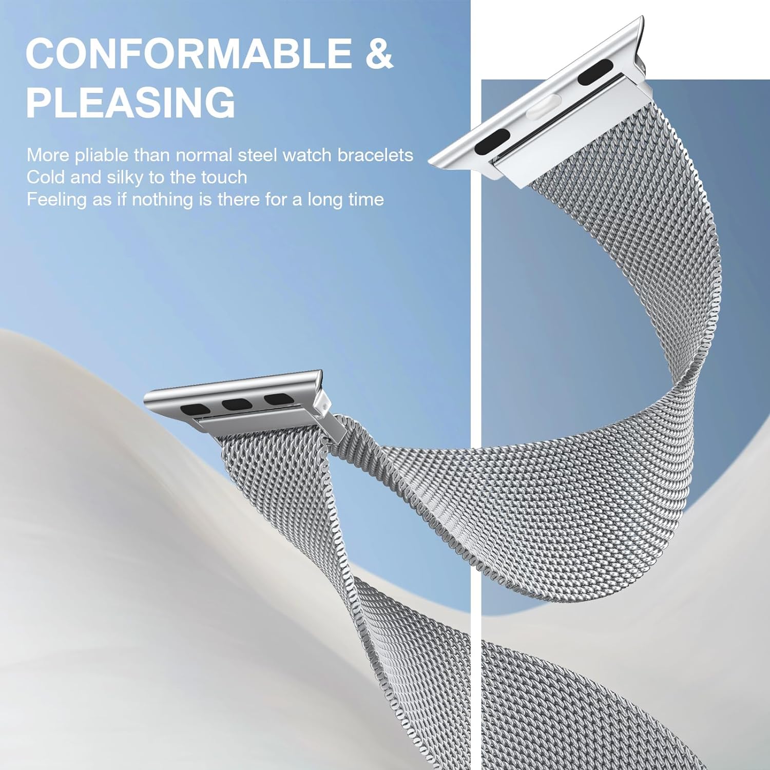 MARGE PLUS – Correa milanesa de acero inoxidable compatible con Apple Watch Band de 1.654 in, 1.732 in, 1.772 in, 1.929 in, 1.496 in, 1.575 in y