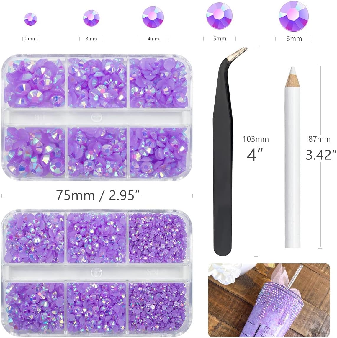 qiipii 3060 diamantes de imitación de resina AB violeta para manualidades, color morado claro AB con parte trasera plana, diamantes de imitación de