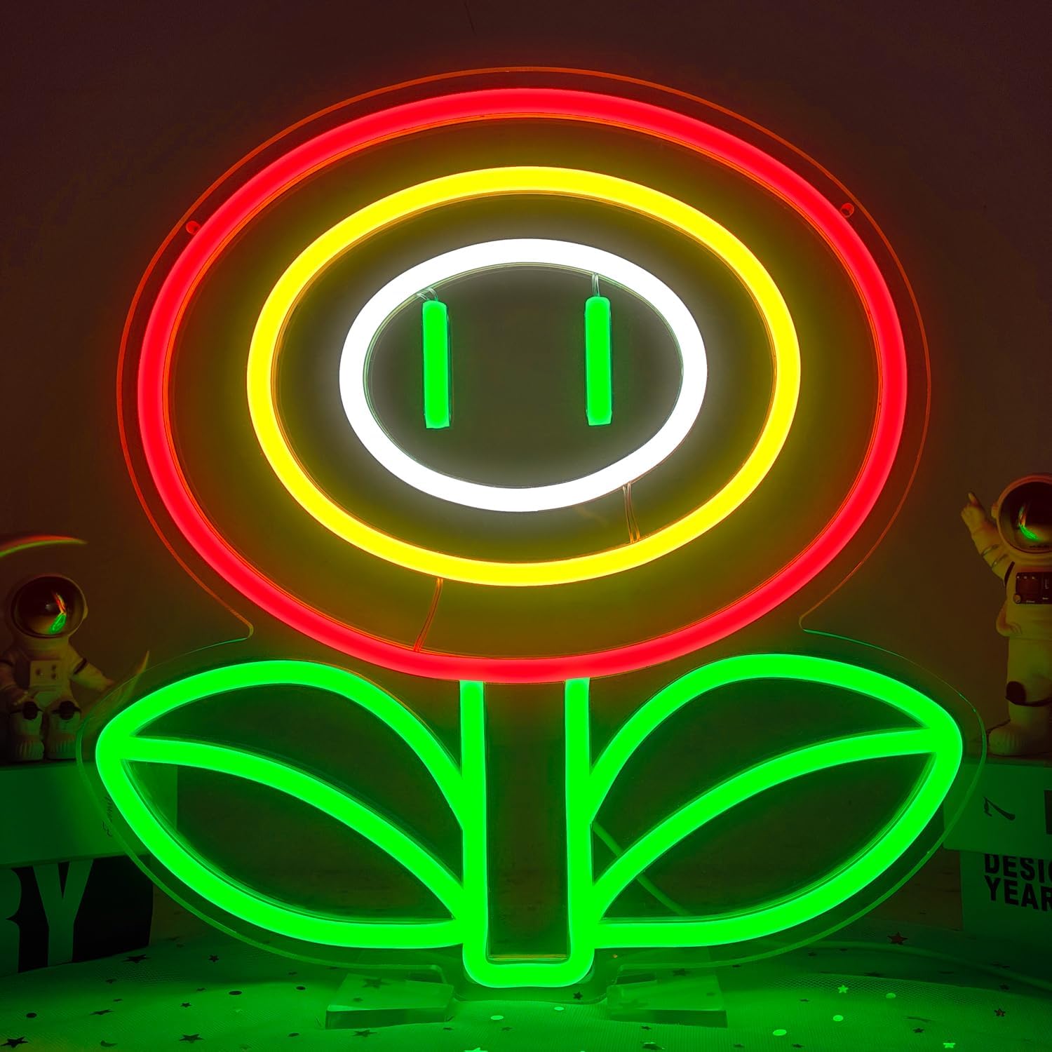 Letrero de neón de flores de fuego, luz de neón para juegos, sala de juegos, dormitorio de niños, cueva del juego, letreros de neón para decoración