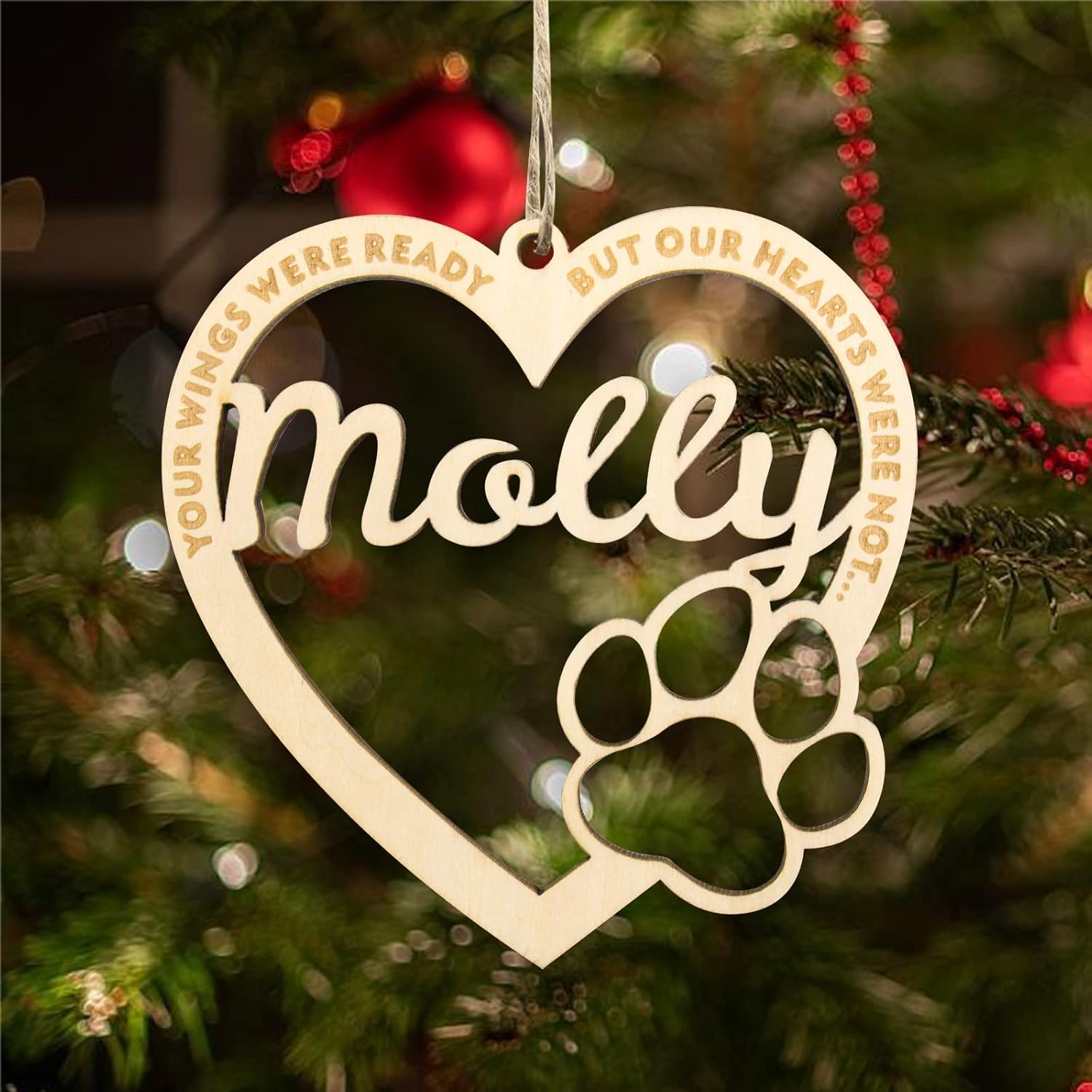 Adorno personalizado de pata de perro y gato, adorno personalizado con nombre de mascota, adornos de madera personalizados en forma de corazón para