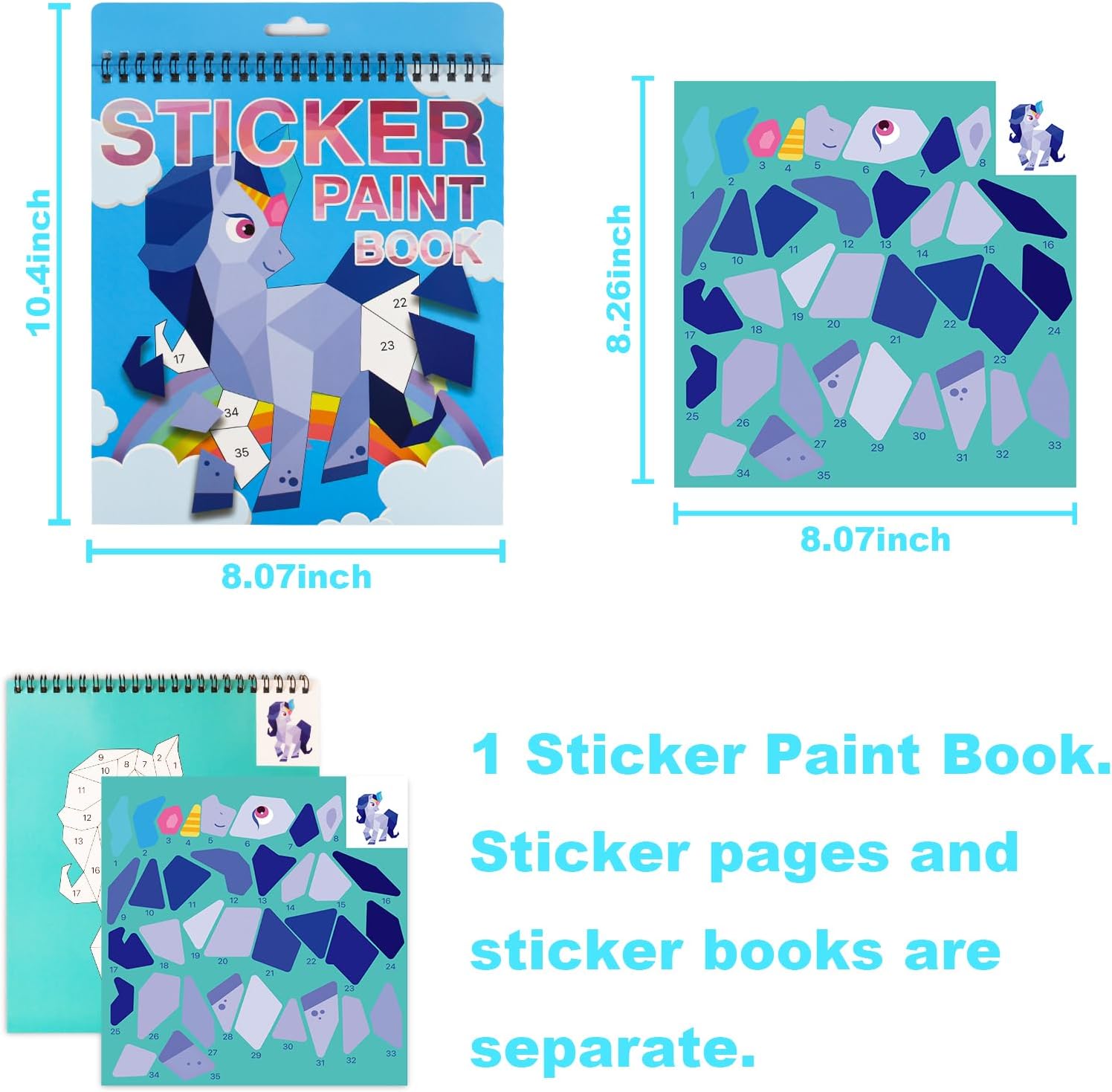 Libro de calcomanías para niños de 4 a 8 años, calcomanías de números de pintura, calcomanías para niños, libro de calcomanías de caballos, libro de
