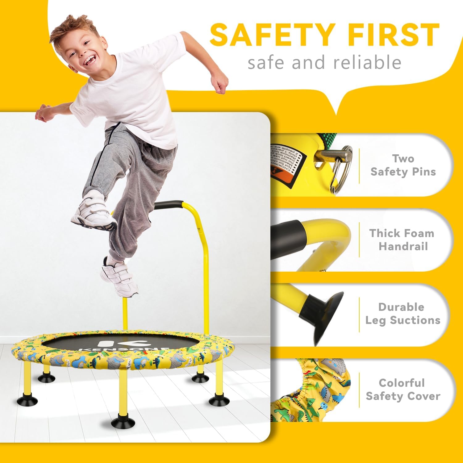 36″ Mini Trampoline for Kids, UT-Bar Indoor Small Recreational Trampoline for Toddlers with Foam Handle and Leg Suction Cups