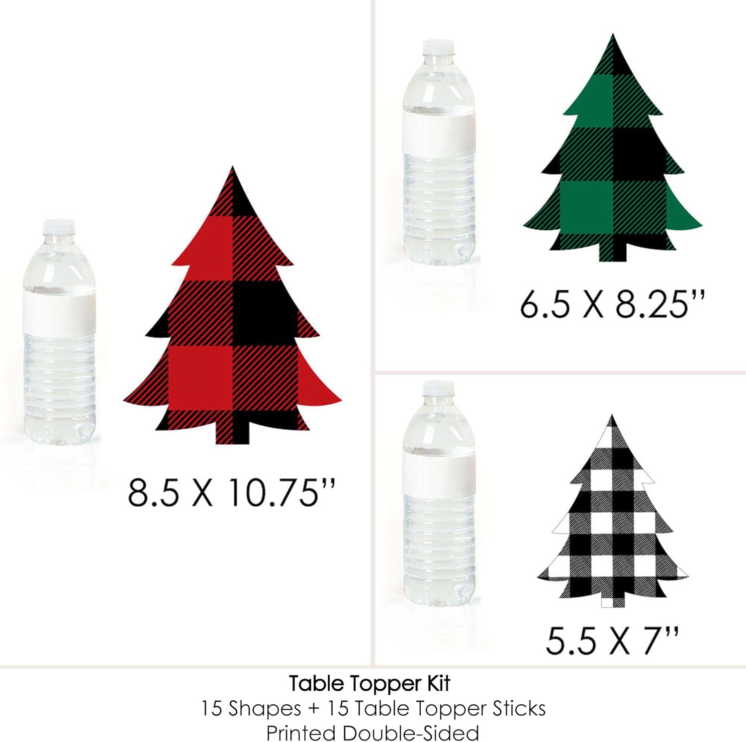 Big Dot of Happiness Holiday Plaid Trees – Palitos de centro de mesa de fiesta de Navidad a cuadros de búfalo – Juego de 15