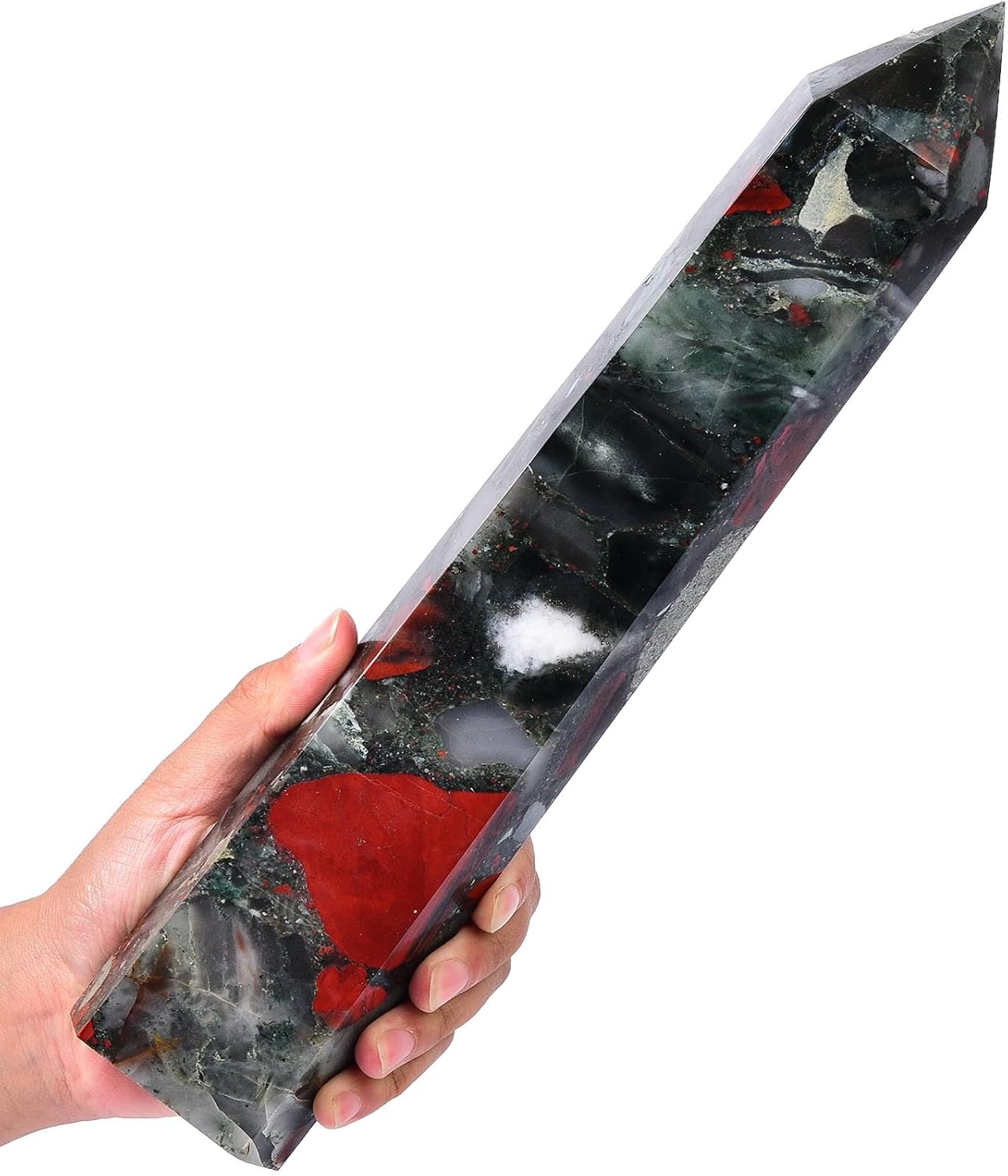 AMOYSTONE Torre de varita curativa de cristal curativo de obelisco africano extra grande, 6 columnas facetadas Reiki Chakra Meditación Terapia Rojo