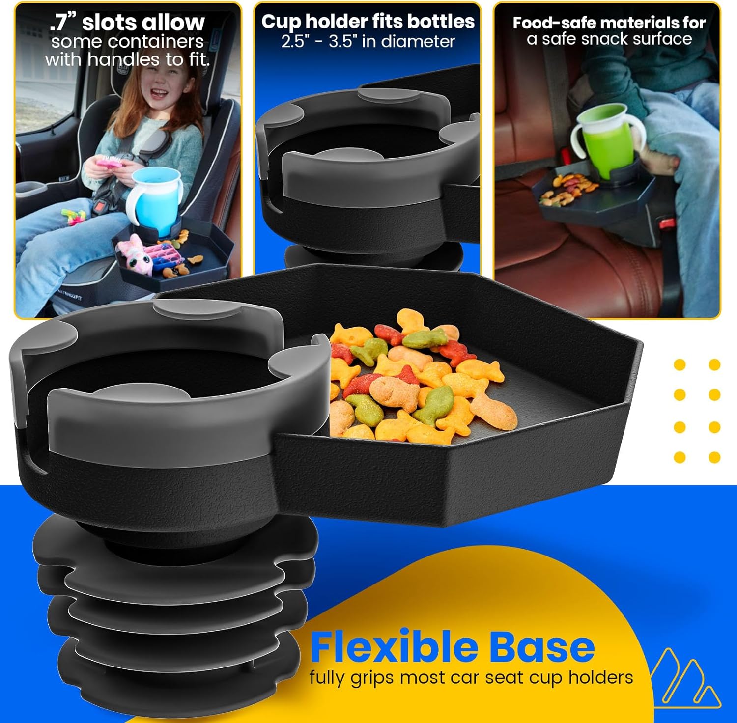 Bandeja de viaje para niños, base grande, bandeja para asiento de automóvil y portavasos de automóvil, bandeja para aperitivos, entretenimiento,
