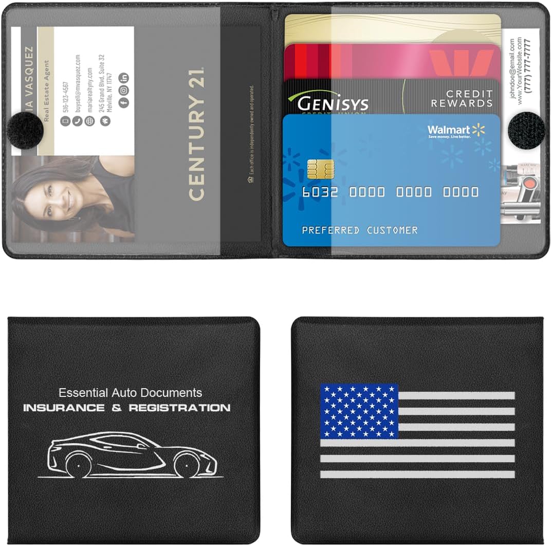 BESULEN Soporte para seguro de registro de automóvil, cartera de bandera estadounidense de Estados Unidos, funda de licencia de conducir para