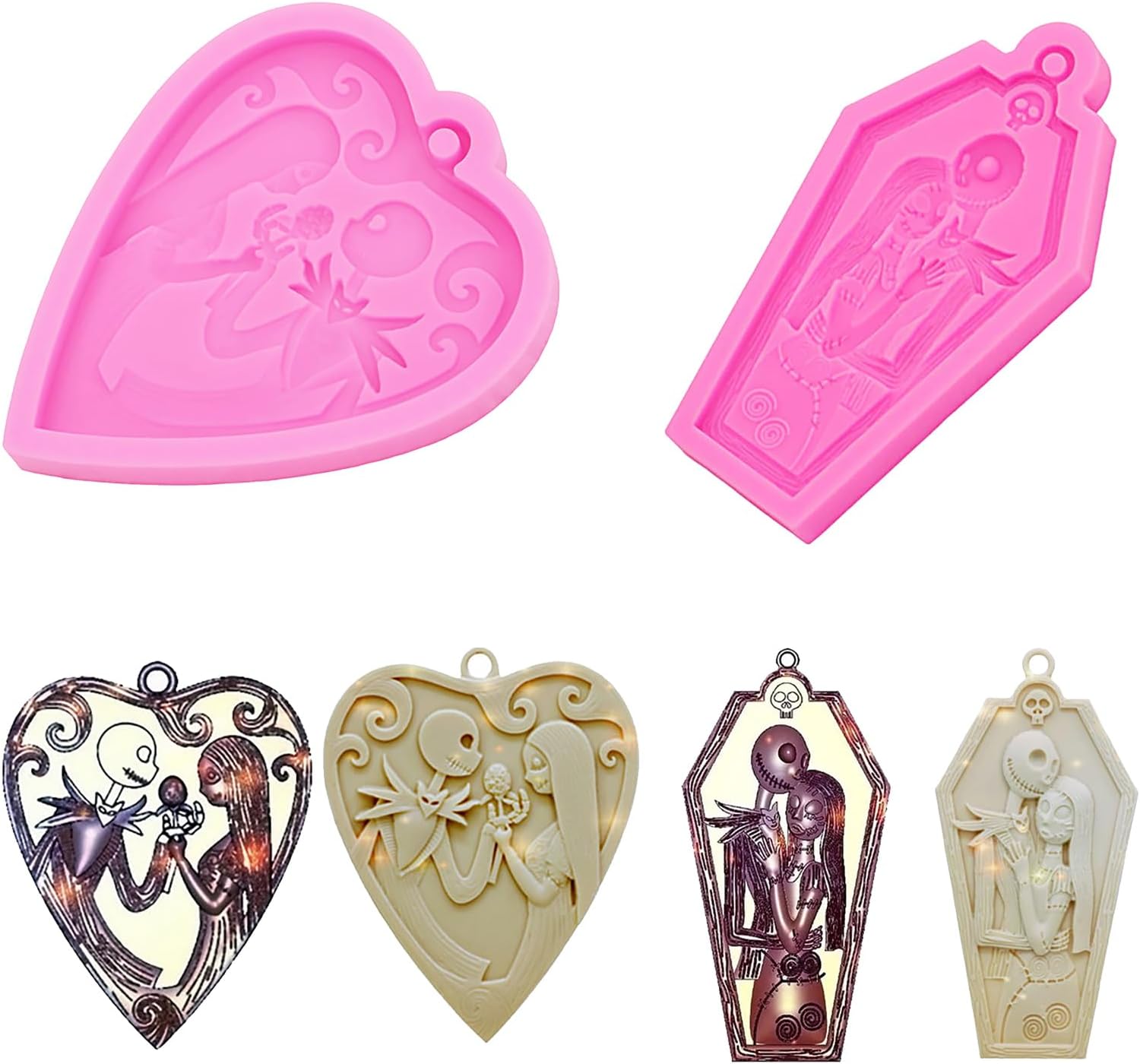 Llavero con forma de corazón para amantes de la calavera de Halloween, molde de silicona con agujero para bricolaje, collares, manualidades, dulces,