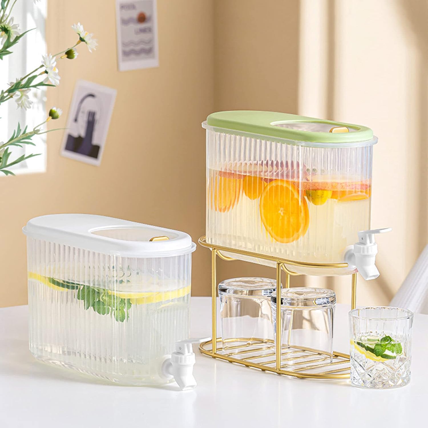 Dispensador de plástico con colador, dispensador de bebidas de gran capacidad de 3.5 litros, dispensador de jarra de agua duradero, refrigerador,