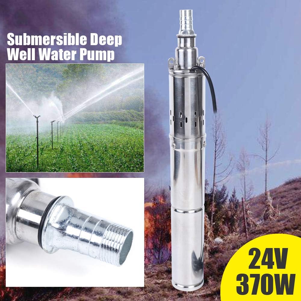 Bomba de agua solar de 370 W 24 V sumergible granja ranch bomba de orificio profundo de pozo 1.8 mh corriente bomba de agua de acero inoxidable