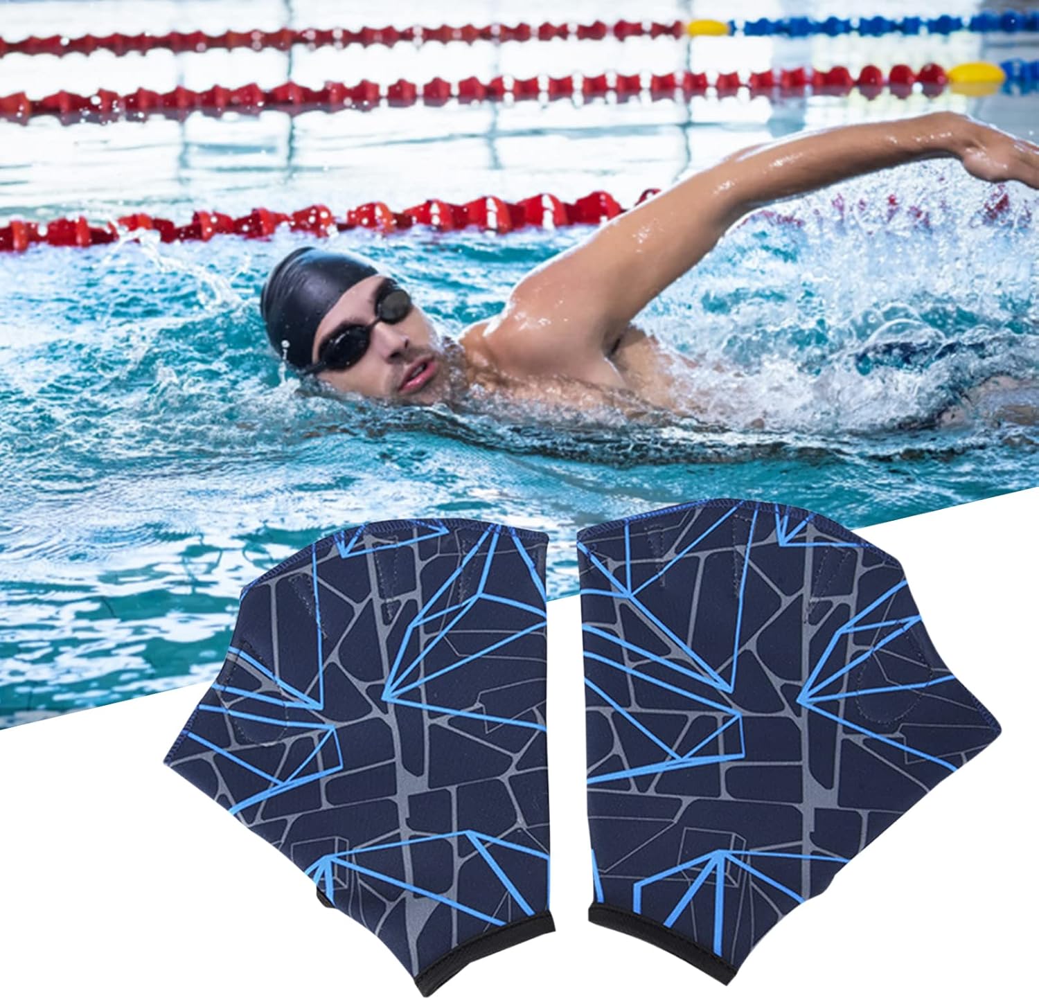 Guantes de entrenamiento de natación, guantes de natación para entrenamiento  Guantes de entrenamiento de natación unisex con aletas de malla para