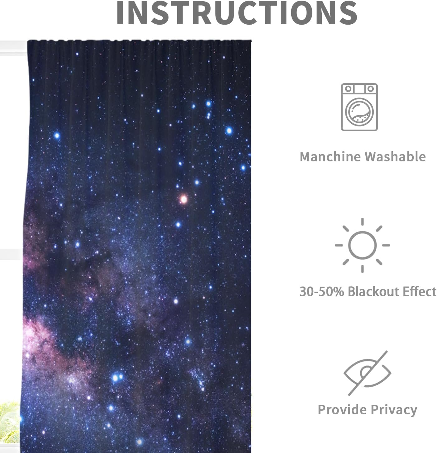 Cortinas de cocina con diseño de galaxia de 27.5 pulgadas de ancho x 39 pulgadas de largo, pequeñas noches estrelladas, espacio exterior, universo