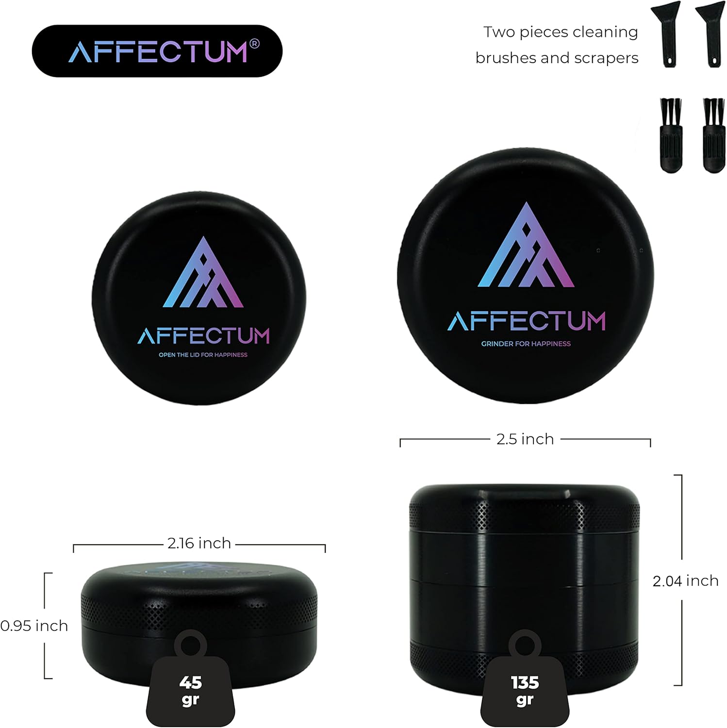 AFFECTUM Molinillo de especias 2.5 pulgadas – Molinillo de hierbas de material de aluminio (negro)