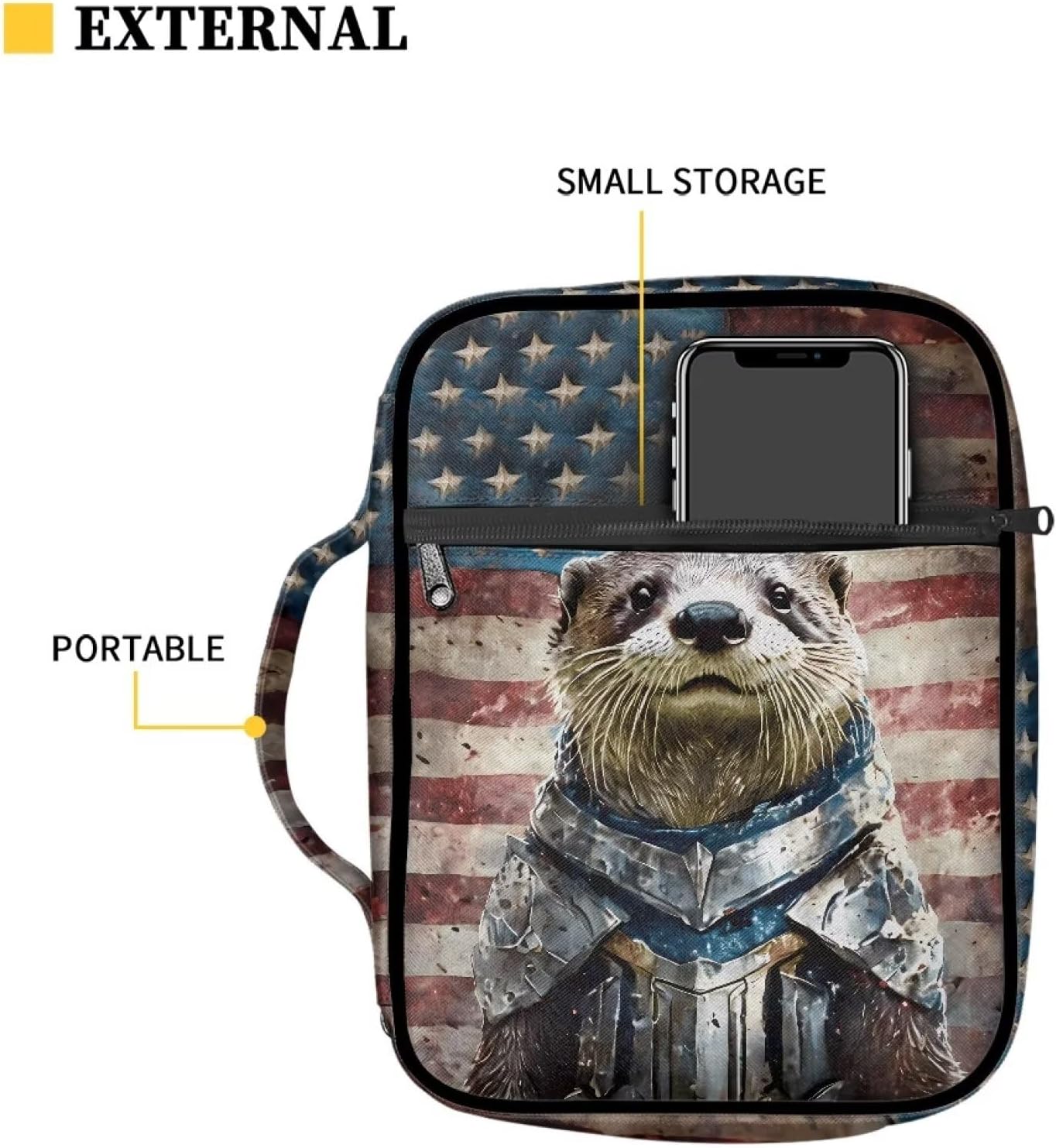 Suobstales Fundas para la Biblia para mujereshombres, fundas para la Biblia, organizador de libros, bolsa de estudio con asa y cremallera, Bandera