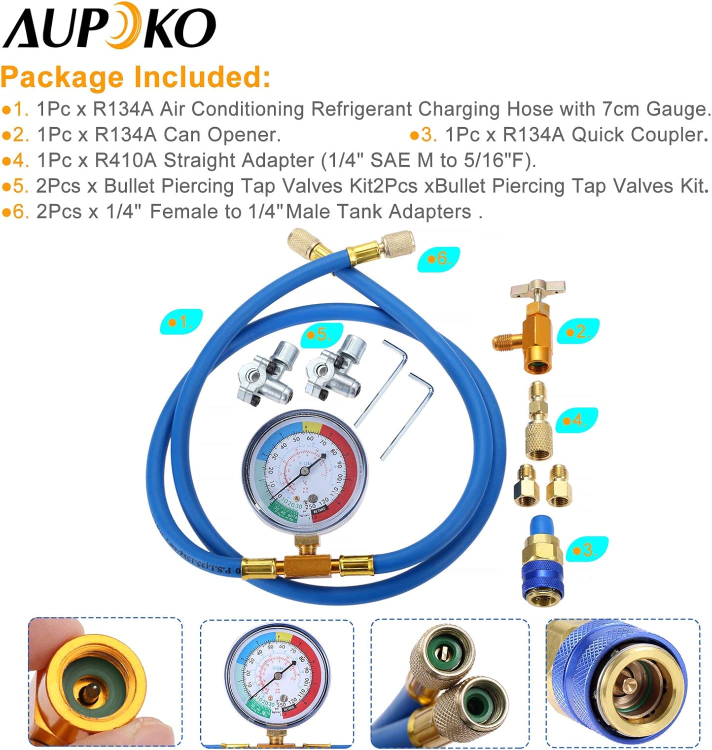 Aupoko AC R134A – Kit de recarga de freón para refrigerador con válvula de perforación de bala de 2 piezas, R134A Piercing Can Tap, R410A adaptador
