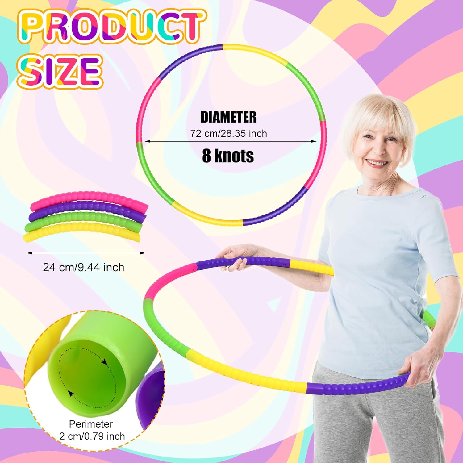 Sratte 12 aros de juguete para niños, aro de juguete desmontable ajustable de color, aro de ejercicio, círculos de plástico para niños,