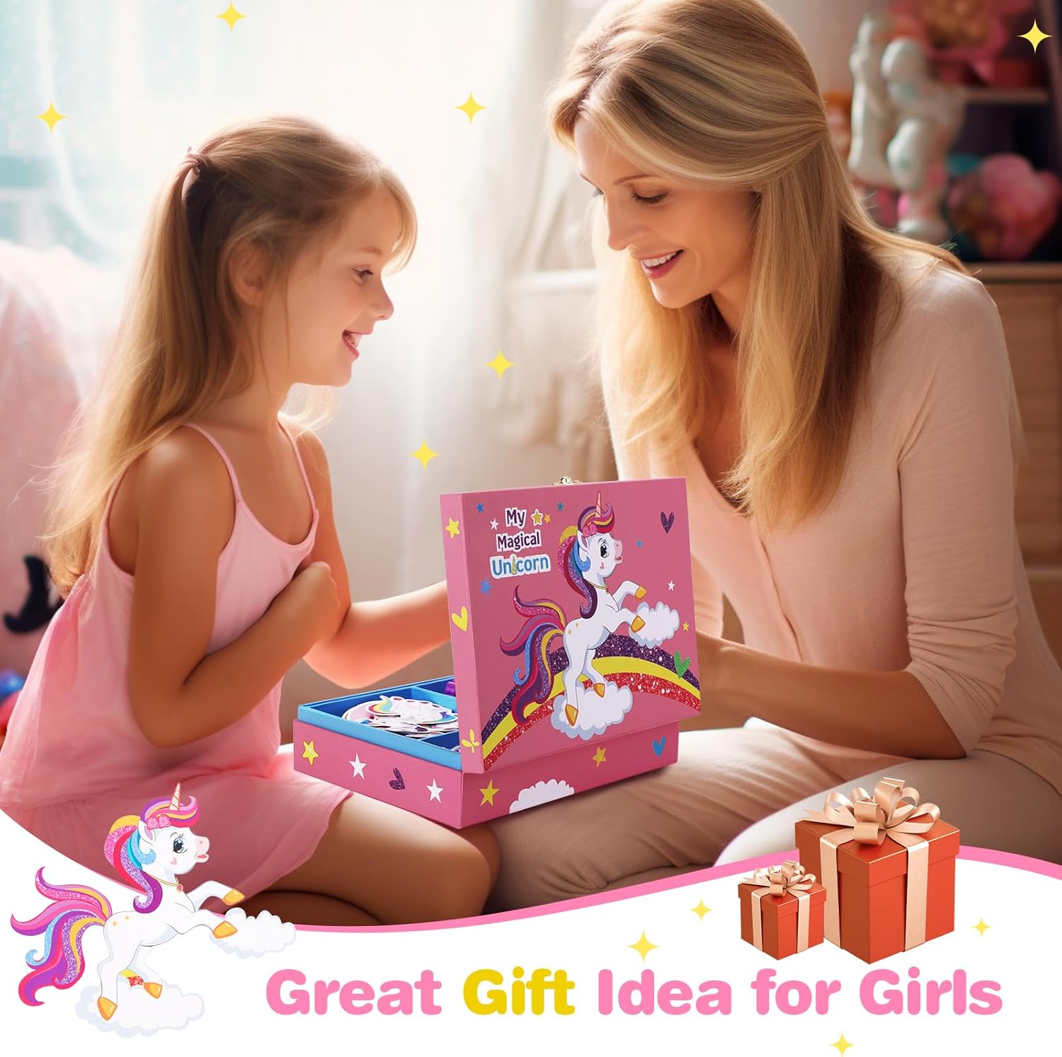 homicozy Juego de papelería de unicornio para niñas, regalos de unicornios para niñas de 5, 6, 7, 8, 9, 10 años, kit de manualidades de escritura de