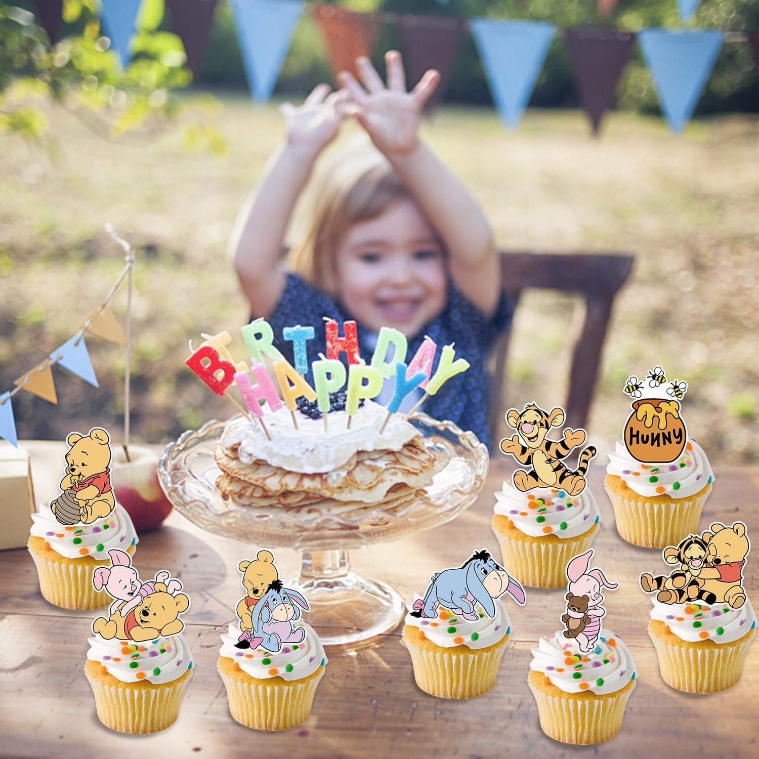 48CS Winnie Cupcake Toppers para fiesta de cumpleaños, decoración de cupcakes, decoración de baby shower