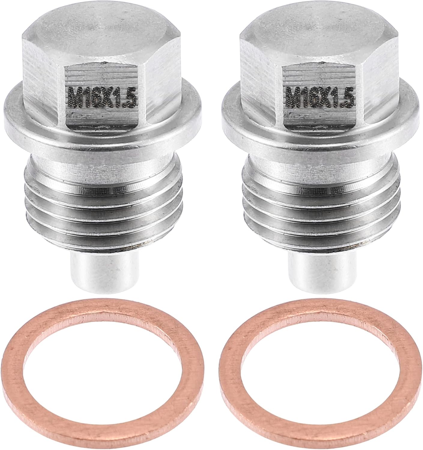 Tapón magnético de drenaje de aceite para motor de vehículo M16x1.5 de acero inoxidable con lavadora de cobre (paquete de 2)