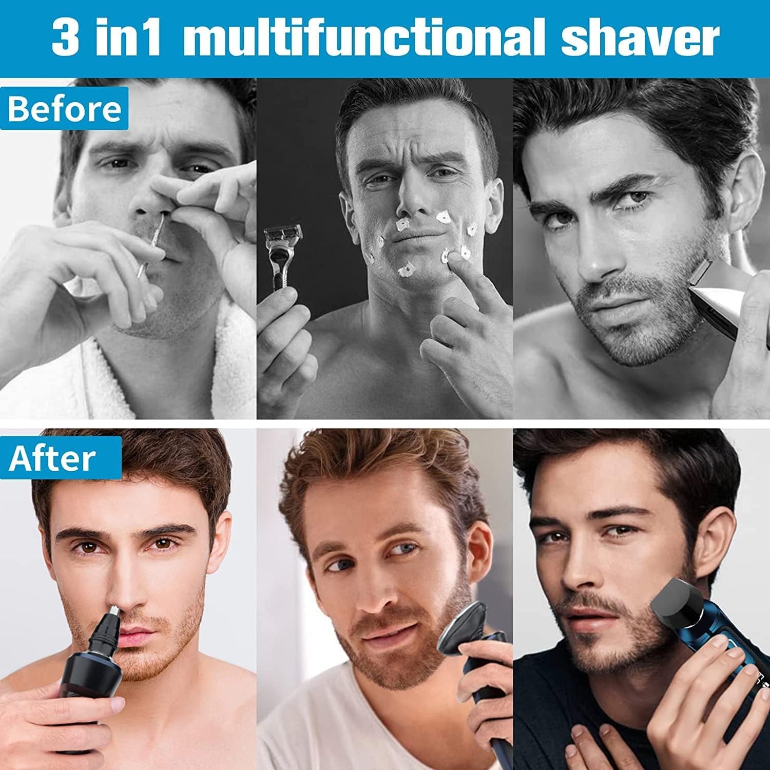 Viatia Maquinilla de afeitar eléctrica para hombres, afeitadora eléctrica inalámbrica recargable 3D rotativa para hombres, afeitadora húmeda y seca,
