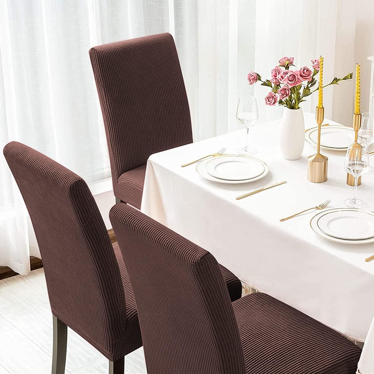 Paquete de 6 fundas para sillas de comedor y cocina, fundas para sillas Parsons para comedor, cocina, fundas para sillas de comedor, color chocolate
