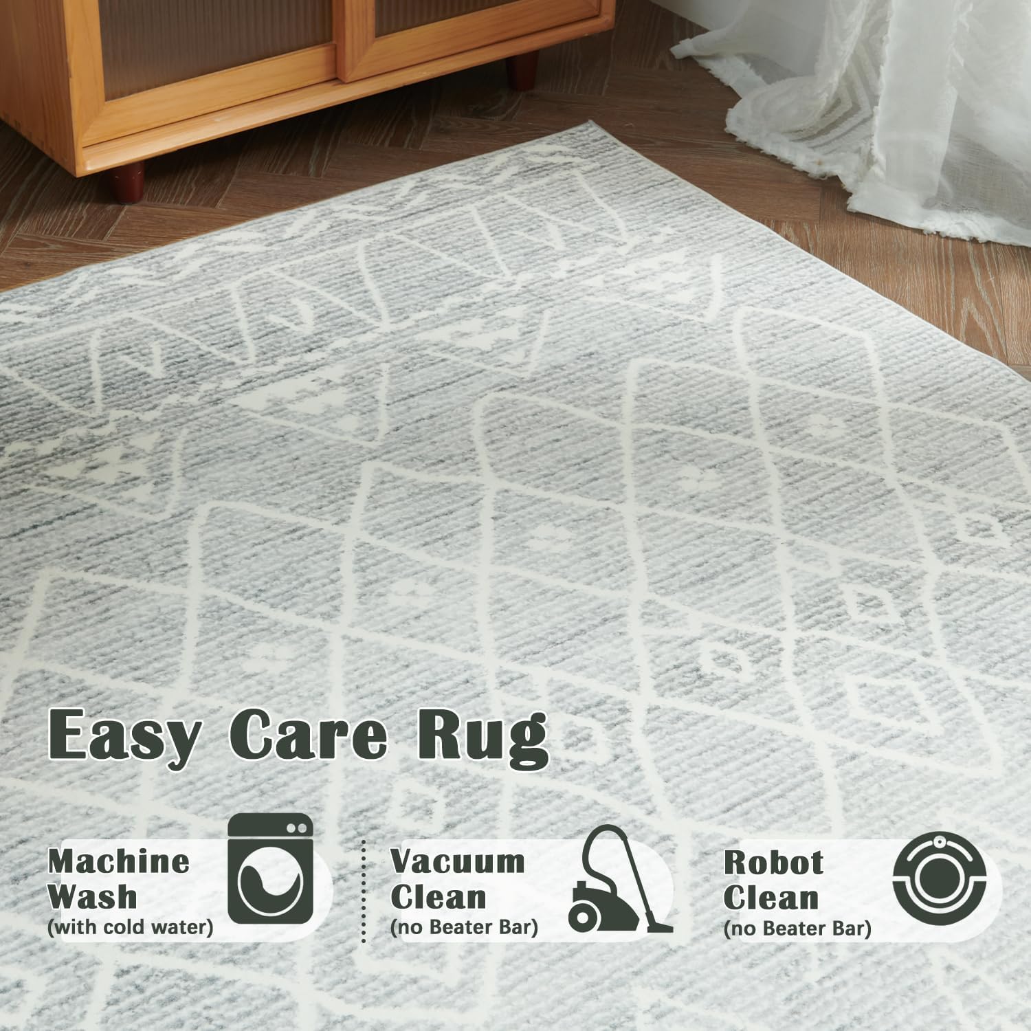 jinchan Alfombra marroquí lavable, moderna, geométrica, antideslizante, con acento para exteriores, delgada, contemporánea, suave, para cocina, sala
