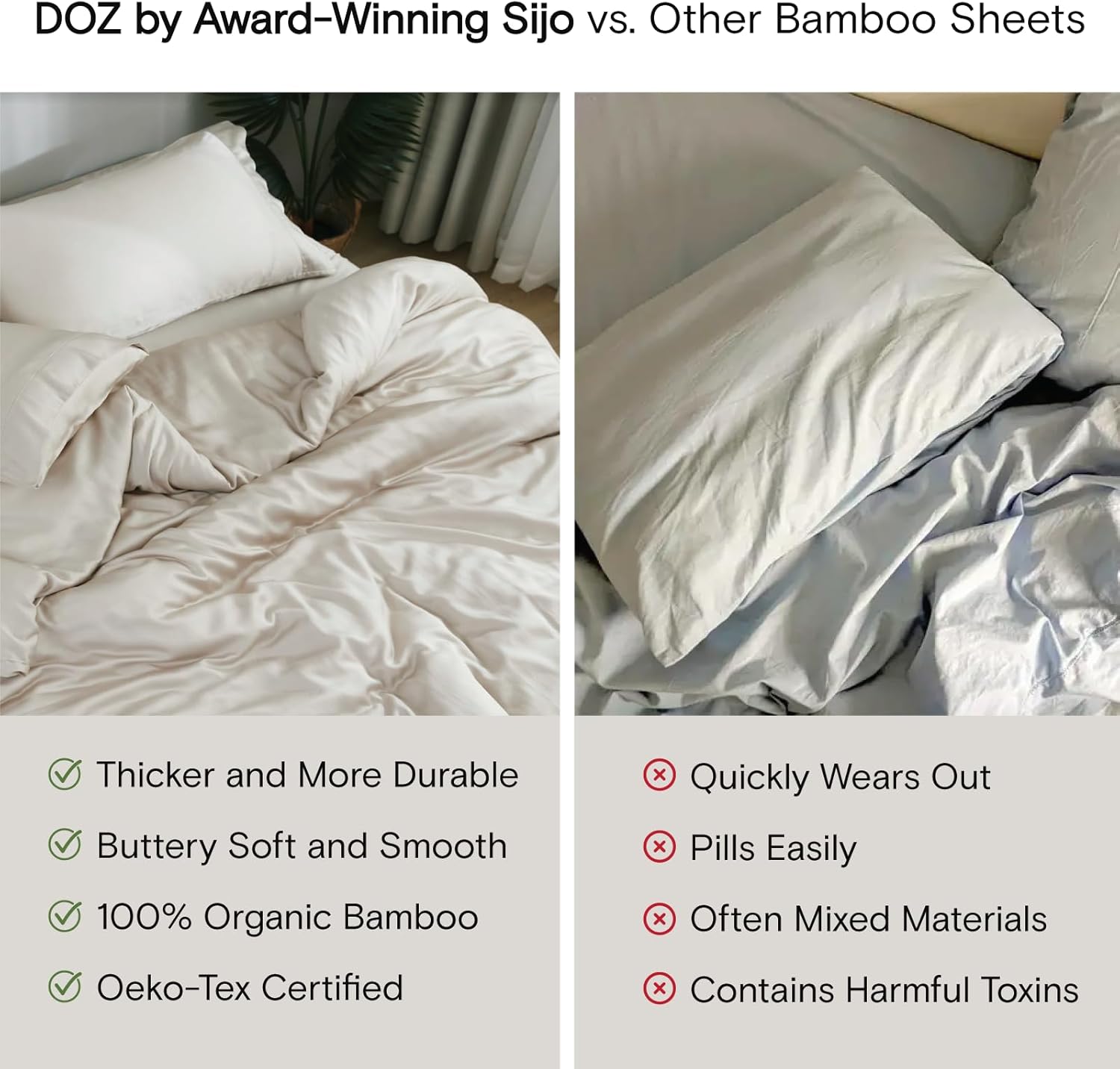 DOZ by SIJO Juego de sábanas 100% bambú orgánico, suave como la mantequilla, refrescante para personas que duermen con calor, sedoso y transpirable,