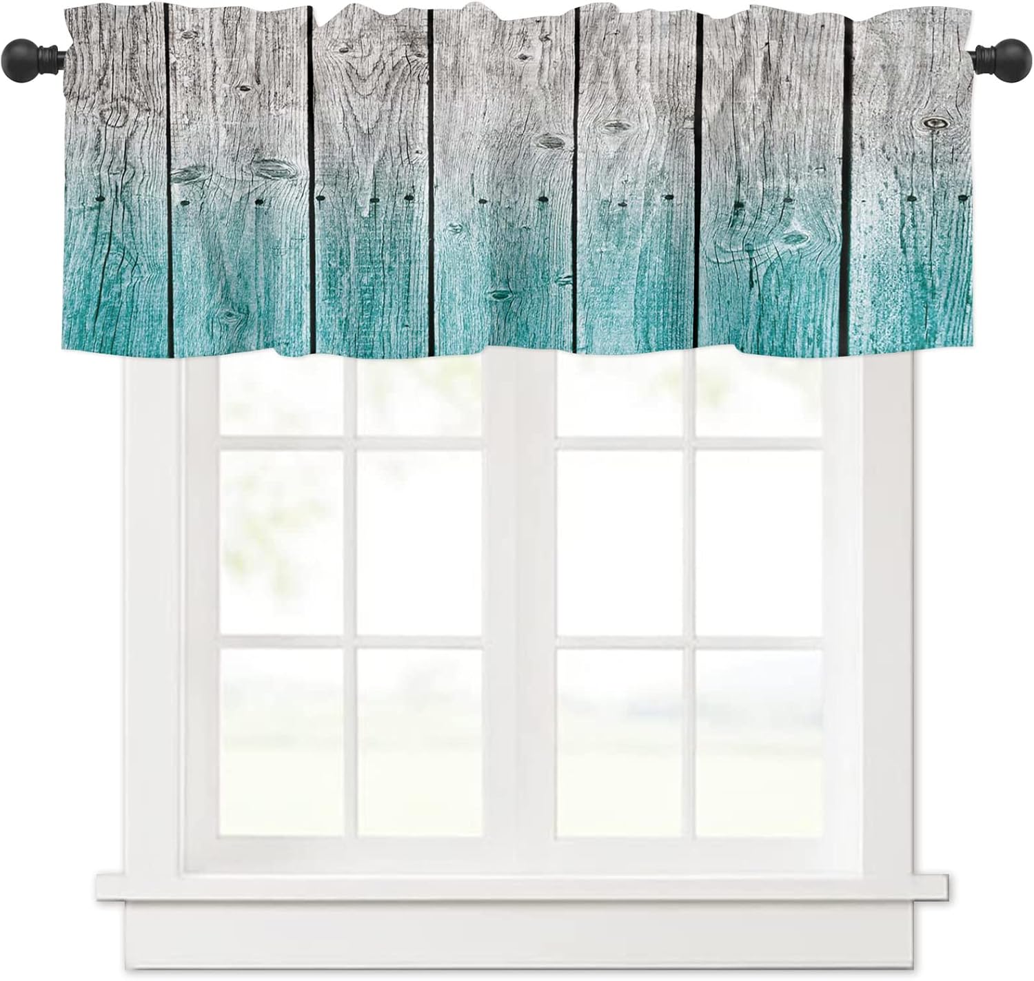 Artwork Store Curtain Valance for Window Kitchen Decor, Ocean Gray Rustic Wood 54″ x 18″ Window Treatment Curtains Topper Rod Pocket Valances for