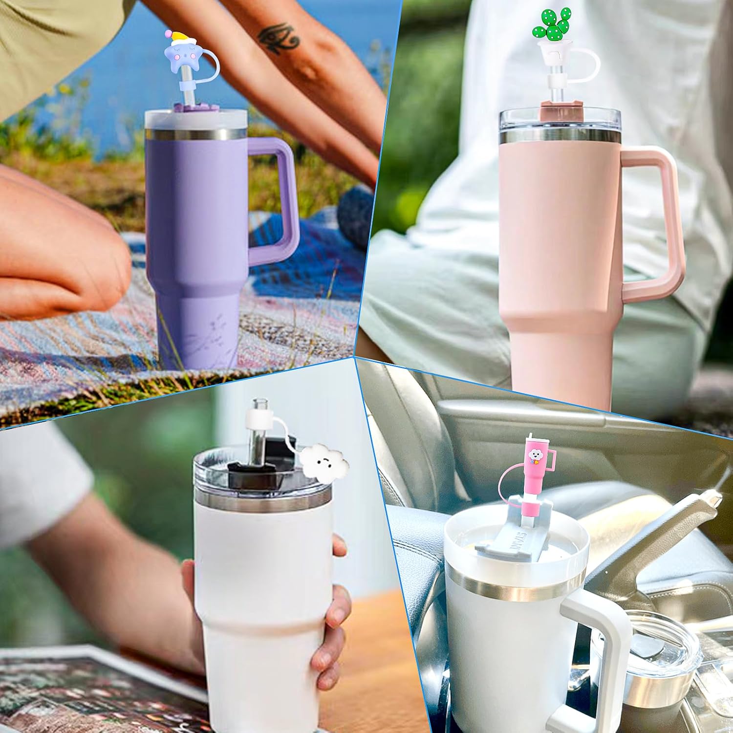 4 fundas de popote para vaso Stanley Cup & Simple Modern de 40 onzas, cubiertas de punta de pajilla, tapas de paja a prueba de polvo, cubierta