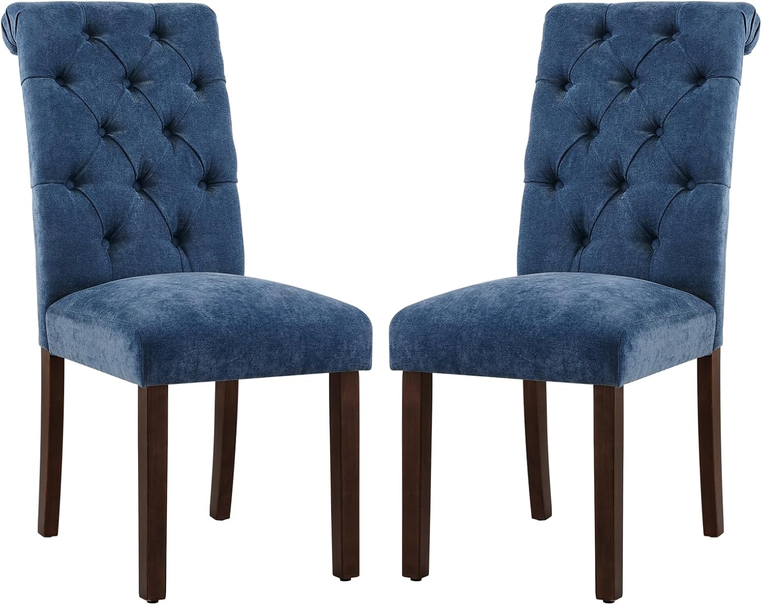 COLAMY Juego de 2 sillas de comedor copetudas, sillas de comedor Parsons tapizadas de tela, sillas auxiliares elegantes con patas de madera maciza y