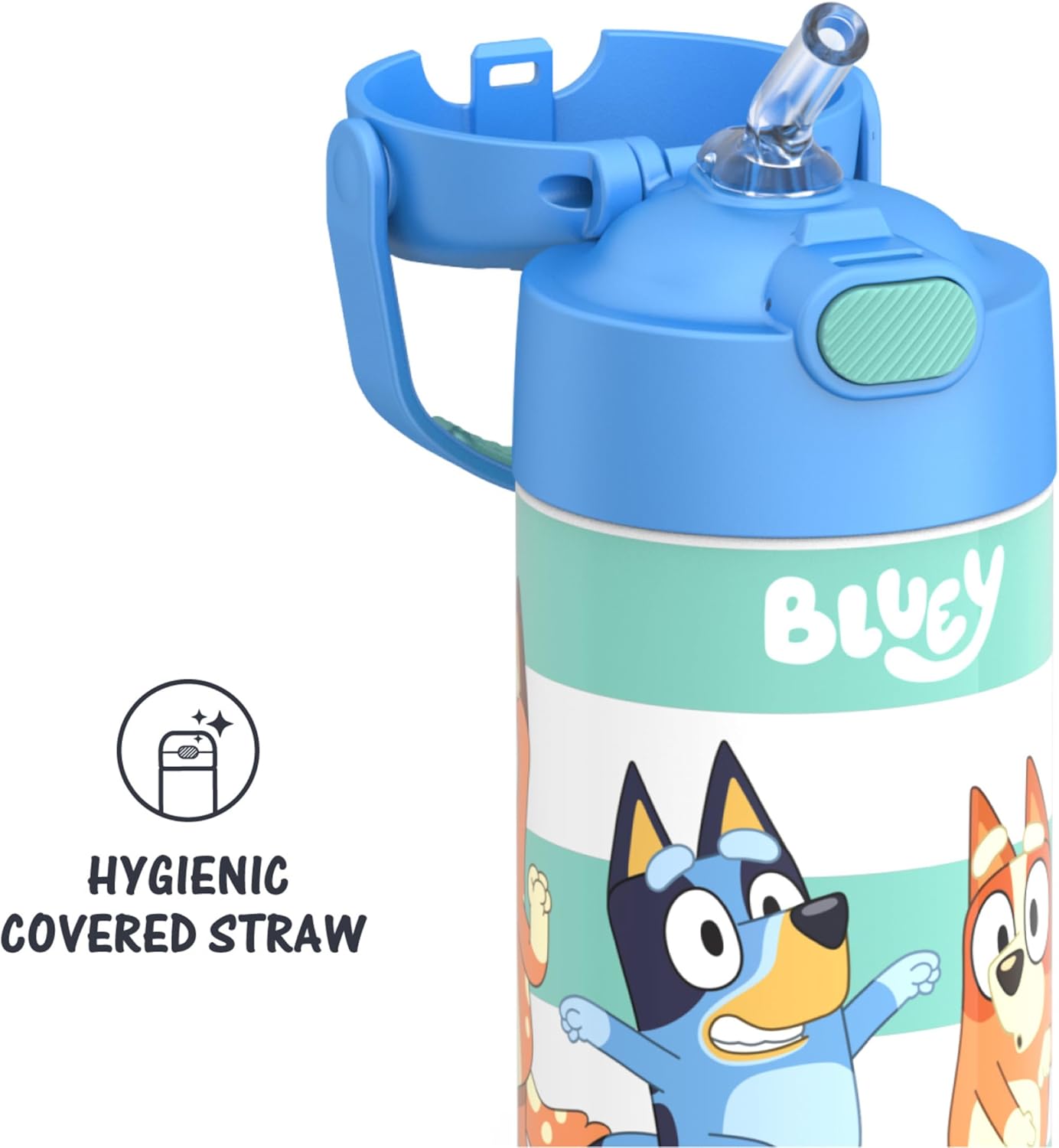 THERMOS FUNTAINER – Botellas de agua de acero inoxidable con aislamiento al vacío para niños, 12 onzas, azul y arcoíris