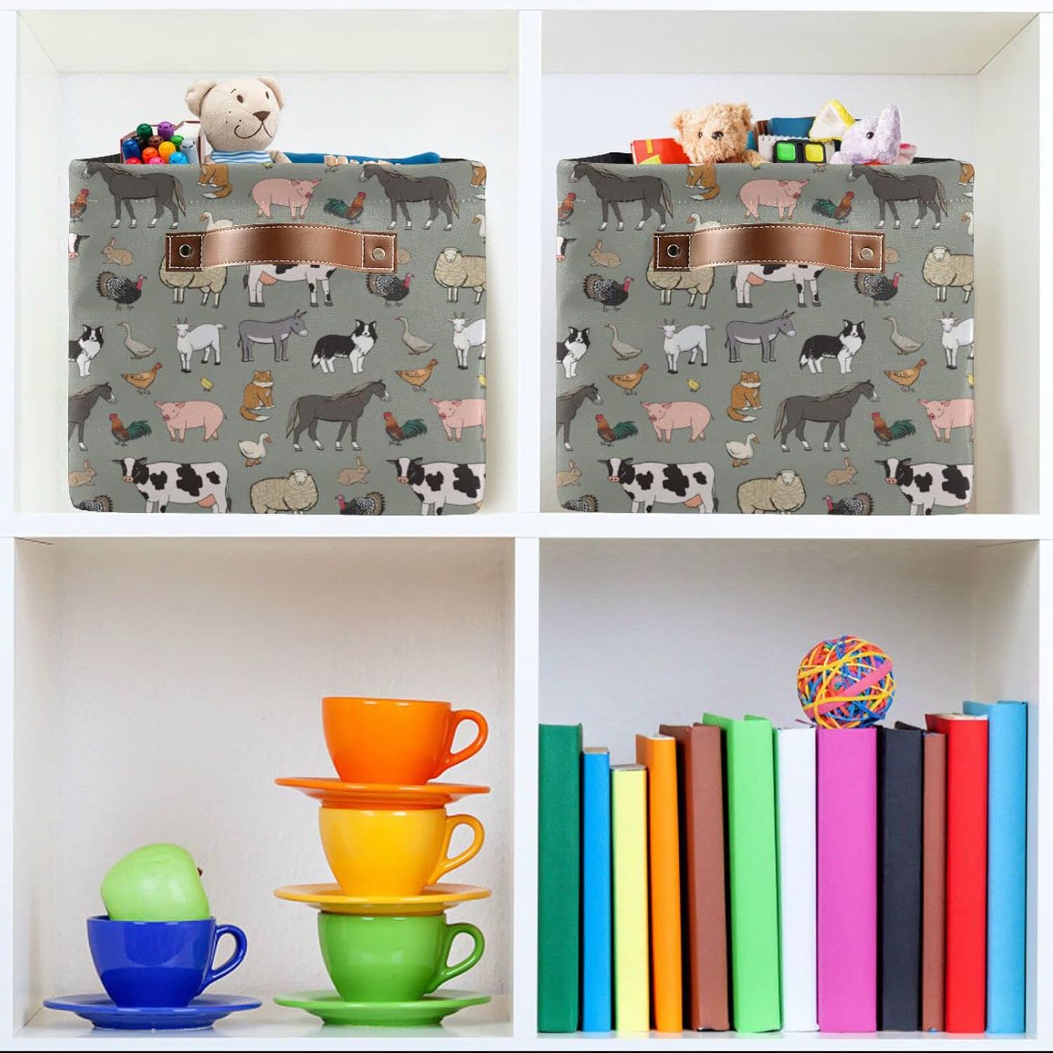 xigua Cesta de almacenamiento de animales de granja, cesta organizadora de almacenamiento, caja de almacenamiento rectangular plegable con asas para