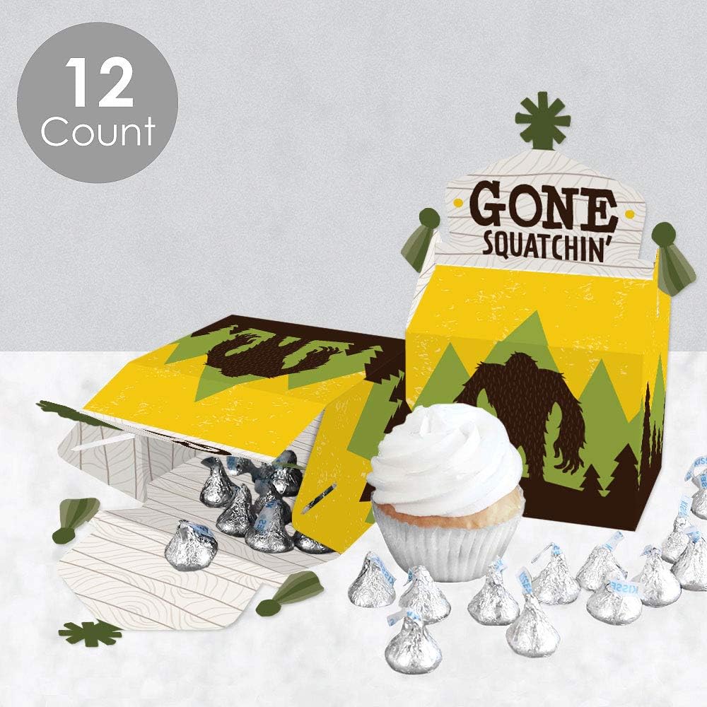 Big Dot of Happiness Sasquatch Crossing – Caja de regalo para fiesta de Bigfoot o fiesta de cumpleaños, cajas de golosinas – Juego de 12