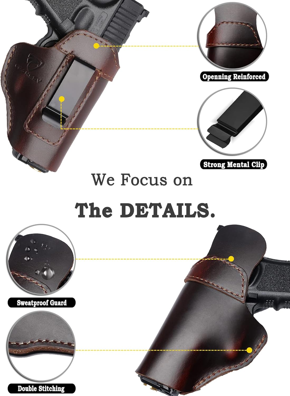 Cranssy Funda de cuero genuino IWB para transporte oculto compatible con Glock 19 23 43X 48, Taurus G3C G2C, M&P Shield 0.354 in, P365X Macro, etc