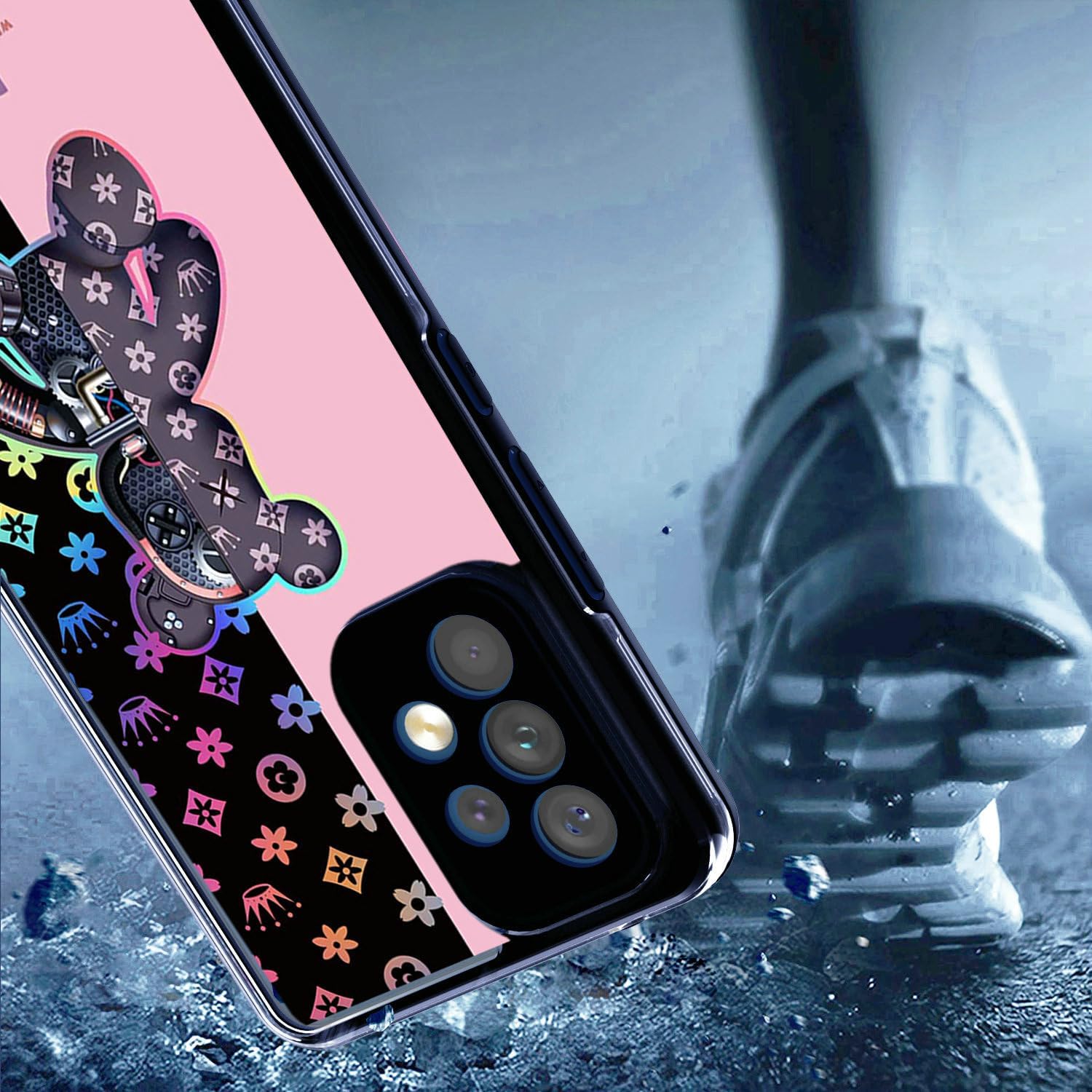 Funda para Galaxy A03S compatible con Samsung A03S S134dl con protector de pantalla de vidrio templado PC duro + silicona suave luz reflectante