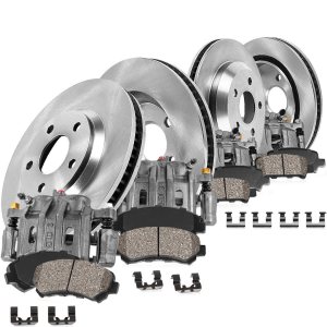 Callahan Pinzas delanteras y traseras y rotores de disco de freno de repuesto y pastillas de freno de cerámica + kit de freno de hardware para Jeep Callahan Pinzas delanteras y traseras y rotores de disco de freno de repuesto y pastillas de freno de cerámica + kit de freno de hardware para Jeep