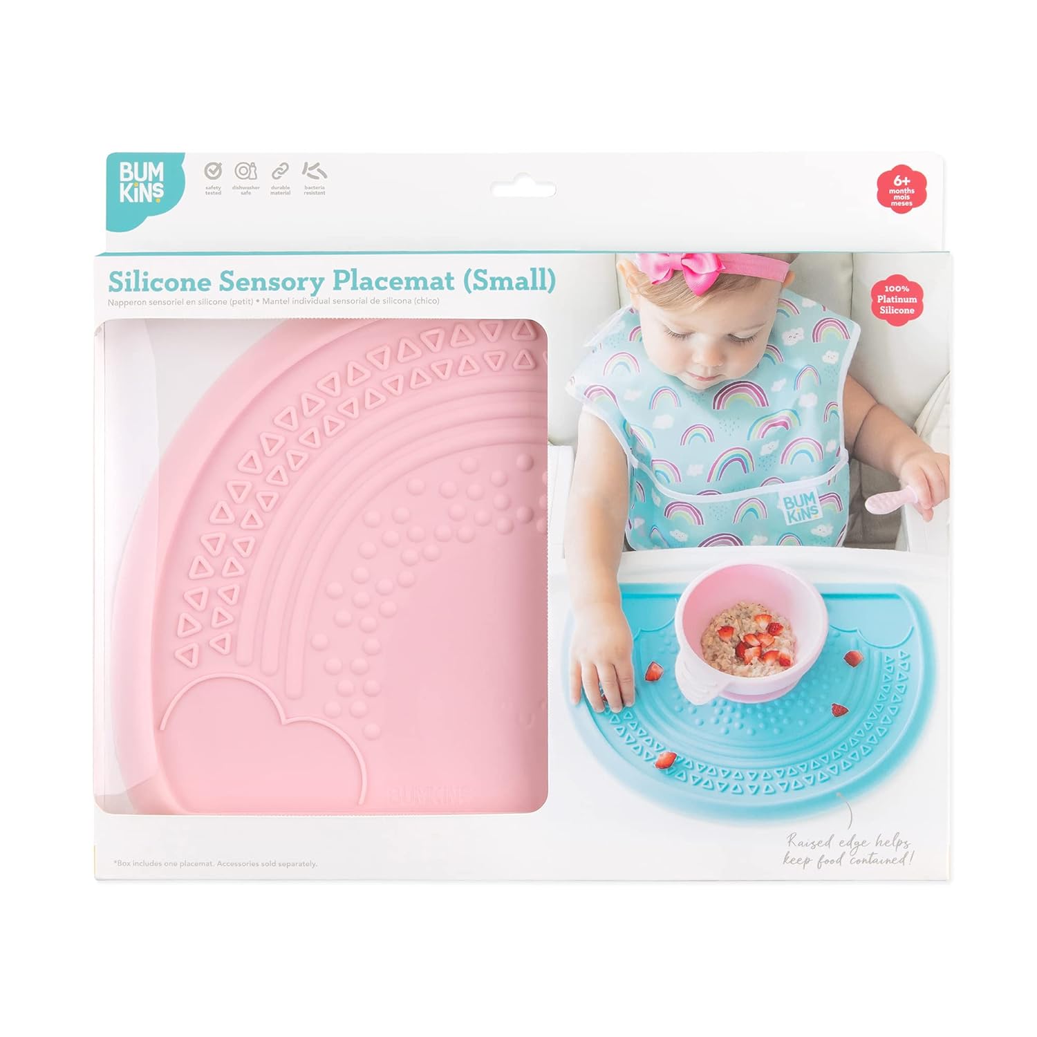 Bumkins Mantel individual sensorial de silicona para bebés, para bebés y niños pequeños, tapete de succión para restaurantes, sillas altas y mesas,