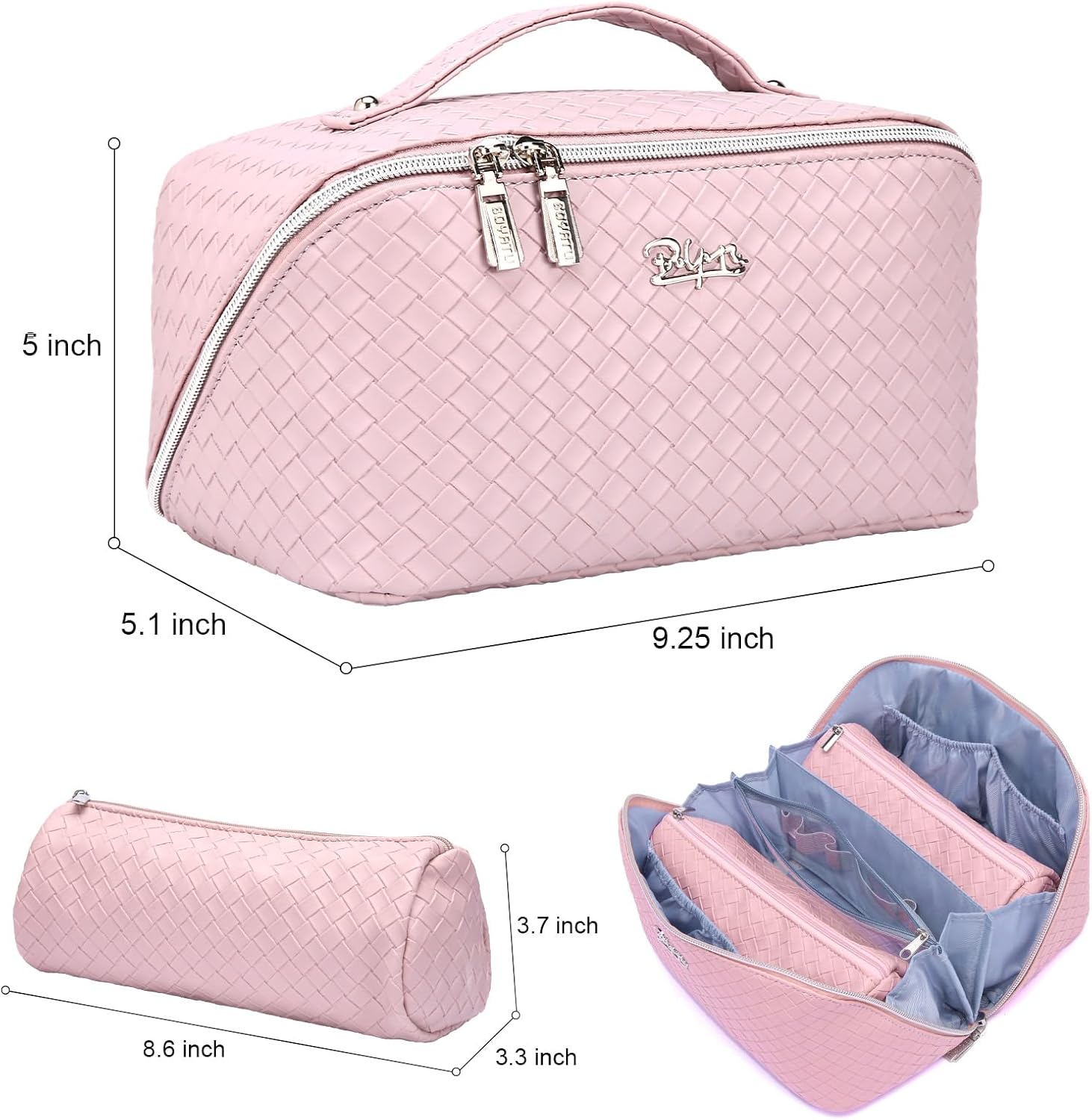 Bolsa de maquillaje organizadora de viaje para cosméticos juego de 3 bolsas de aseo de gran capacidad para mujeres, bolsa de maquillaje portátil con