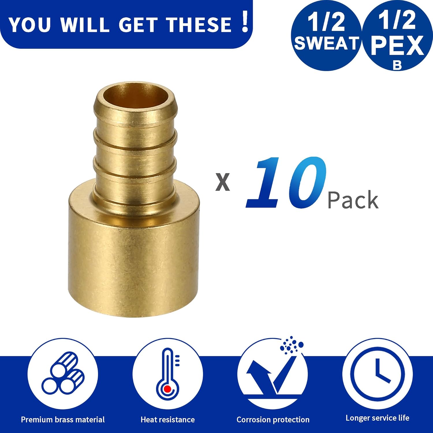 Lidertik – Adaptador de sudor hembra de cobre a Pex de 12 pulgada, 12 pulgada Pex F1807 x 12 pulgada (paquete de 10)