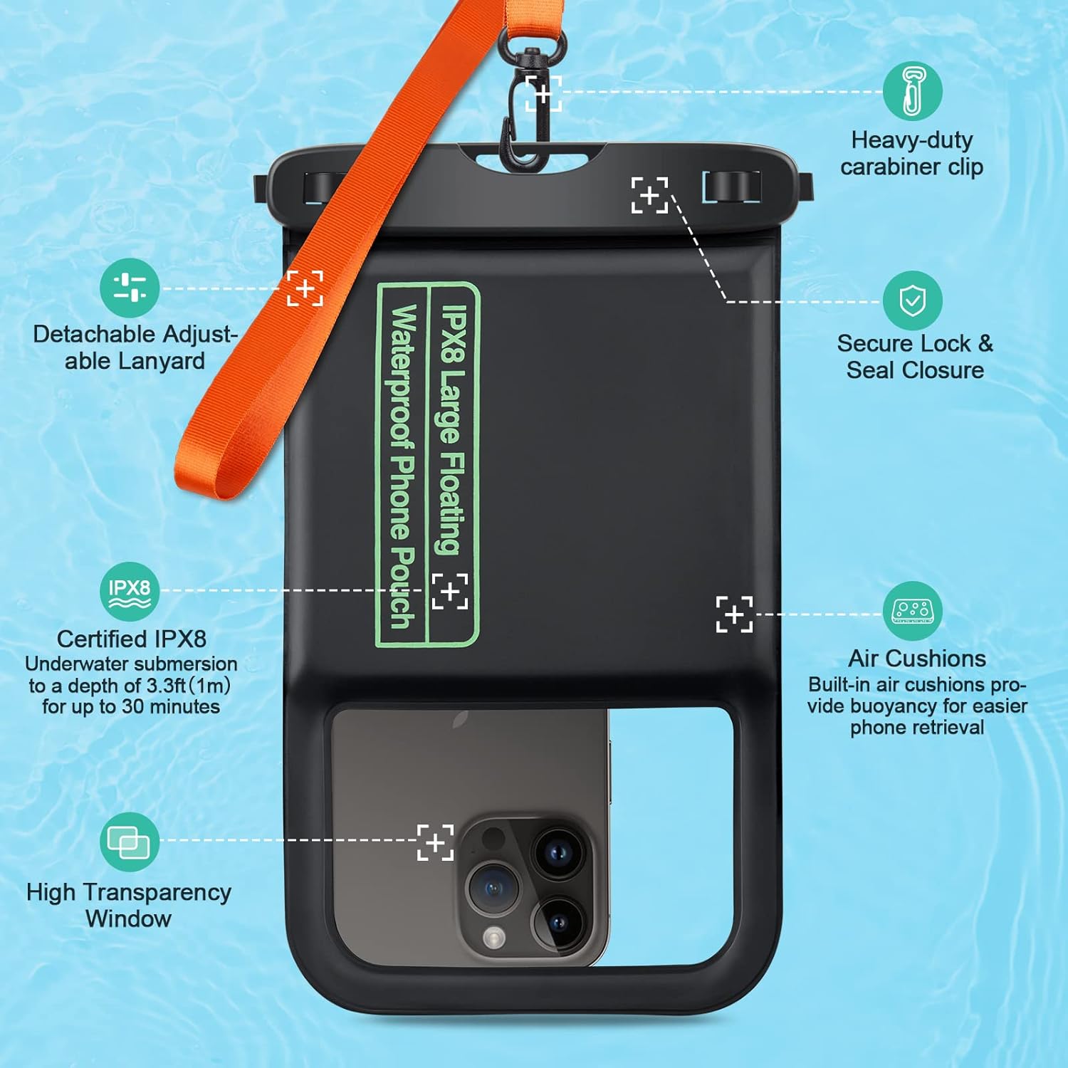 SUPFINE Bolsa flotante impermeable para teléfono, 2 unidades Funda grande impermeable para teléfono, bolsas secas universales para iPhone 14 Pro