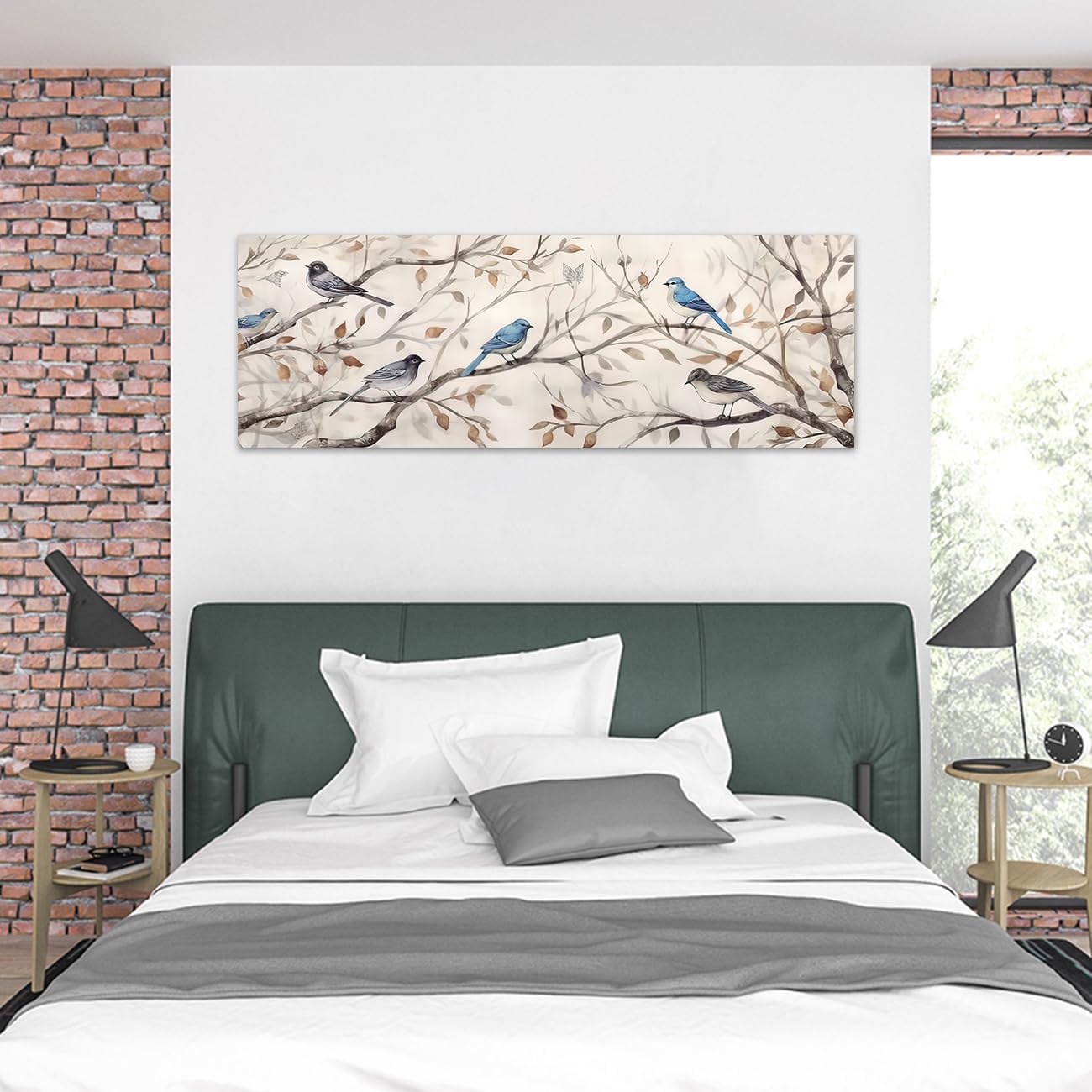 LZIMU Lienzo decorativo para pared, diseño de pájaros en rama de árbol, hojas caídas de otoño, paisaje, impresiones de paisaje, gran estilo rústico,