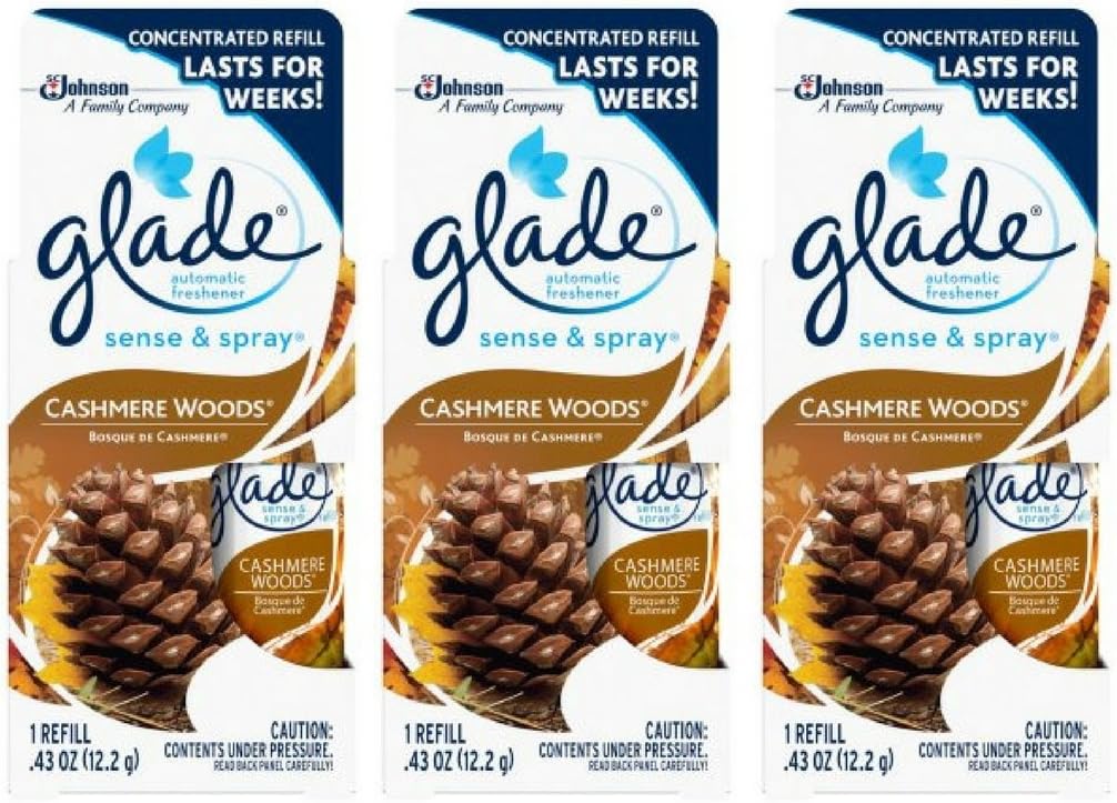 Glade Sense & Spray – Repuesto de ambientador automático, Cashmere Woods, 3 paquetes