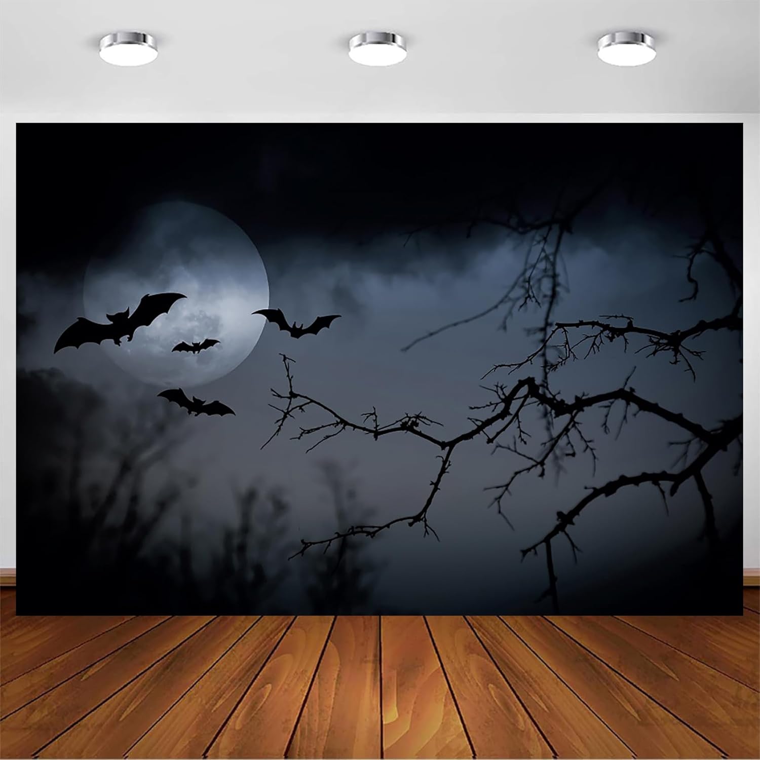 Yeele Telón de fondo de tela de poliéster de 8 x 6 pies con diseño de cielo oscuro de Halloween, murciélagos voladores brumosos y ramas de árbol de