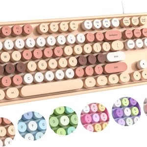 MOFII Teclado con cable, lindo teclado colorido tamaño completo, teclado retro con teclas redondas, teclado de computadora USB para PC, laptop, MOFII Teclado con cable, lindo teclado colorido tamaño completo, teclado retro con teclas redondas, teclado de computadora USB para PC, laptop,
