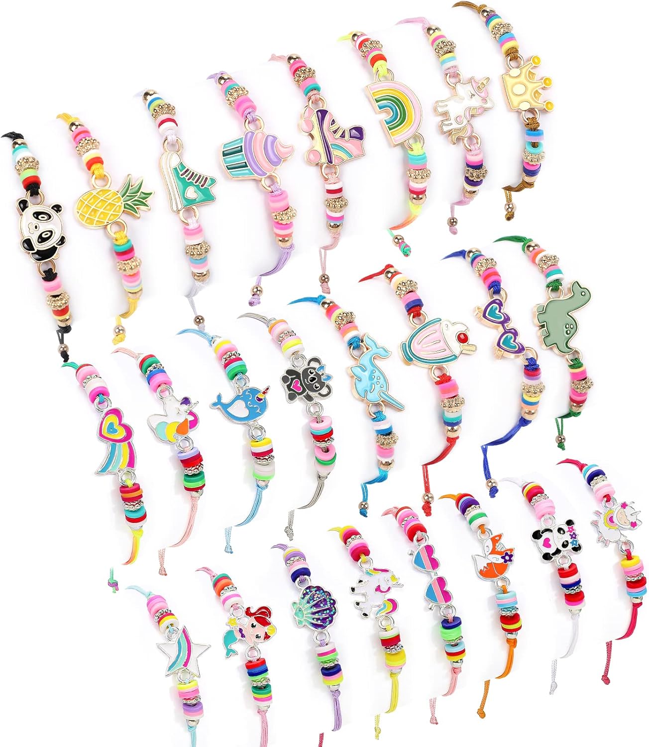 Lorfancy 24 pulseras para niños y niñas, joyería para mujer, unicornio, animal, amistad, colgante para adolescentes y bebés, linda pulsera tejida